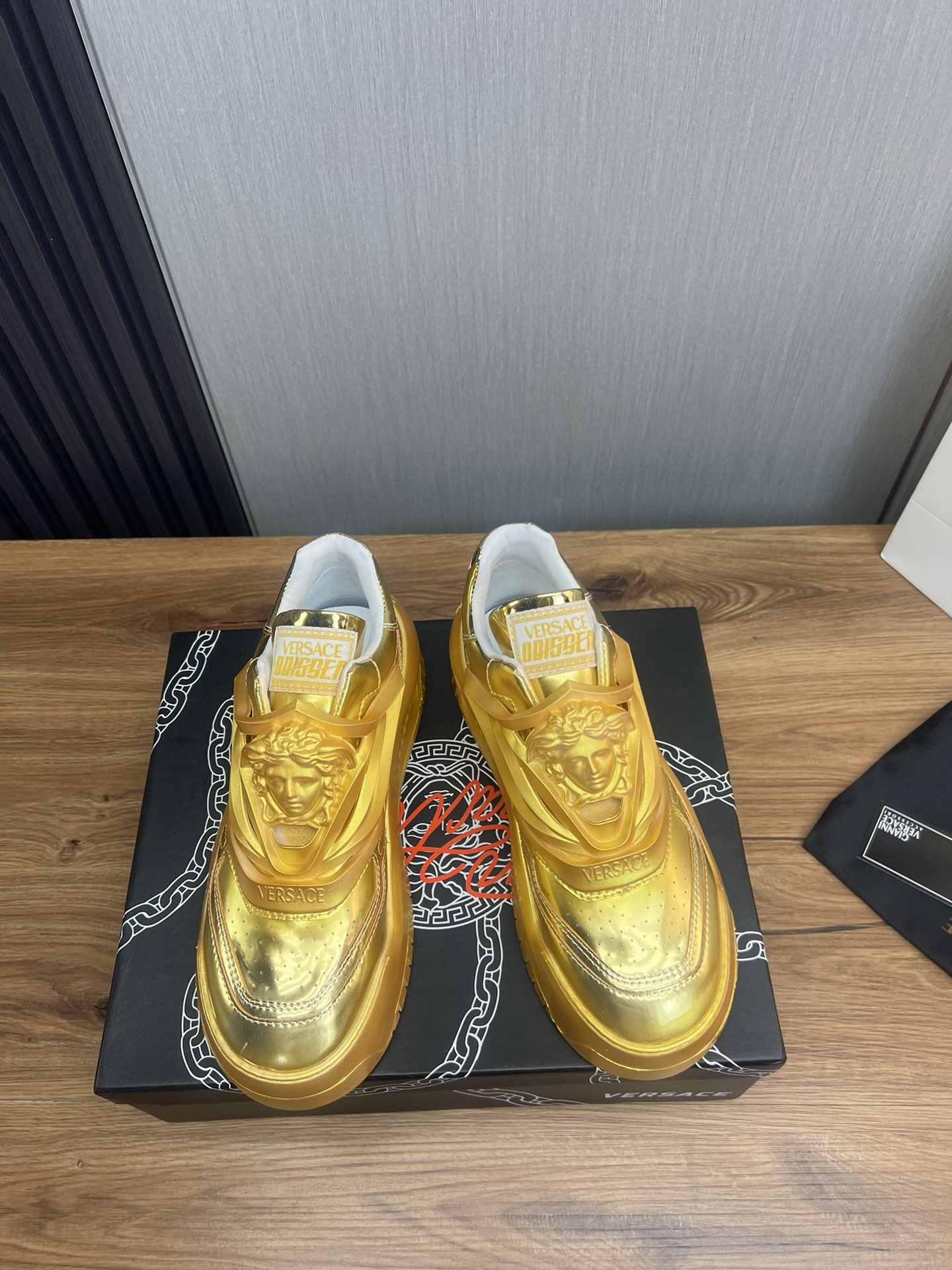Versace Odissea Leather Sneakers Gold