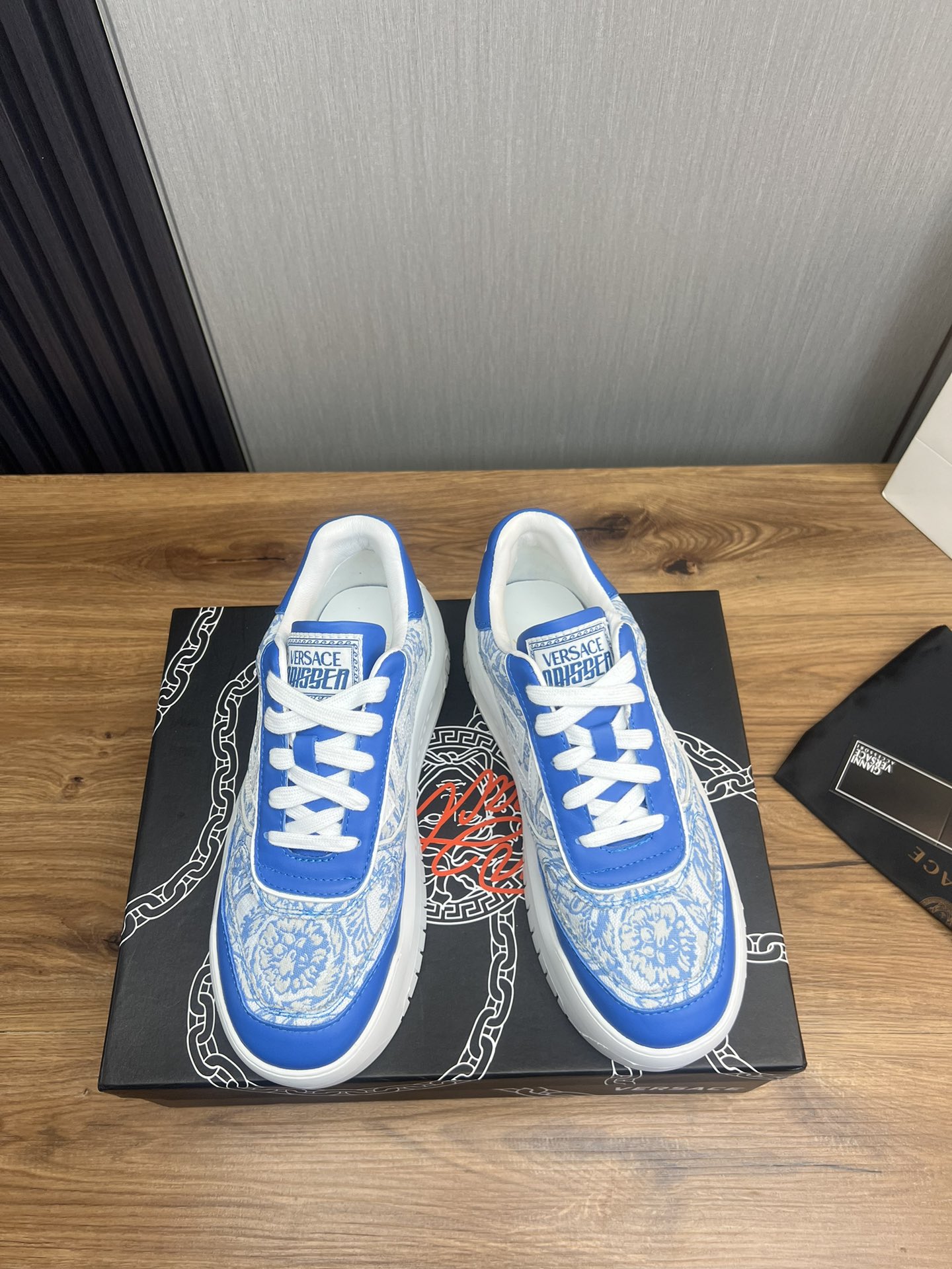Versace Leather Casual Sneakers Blue
