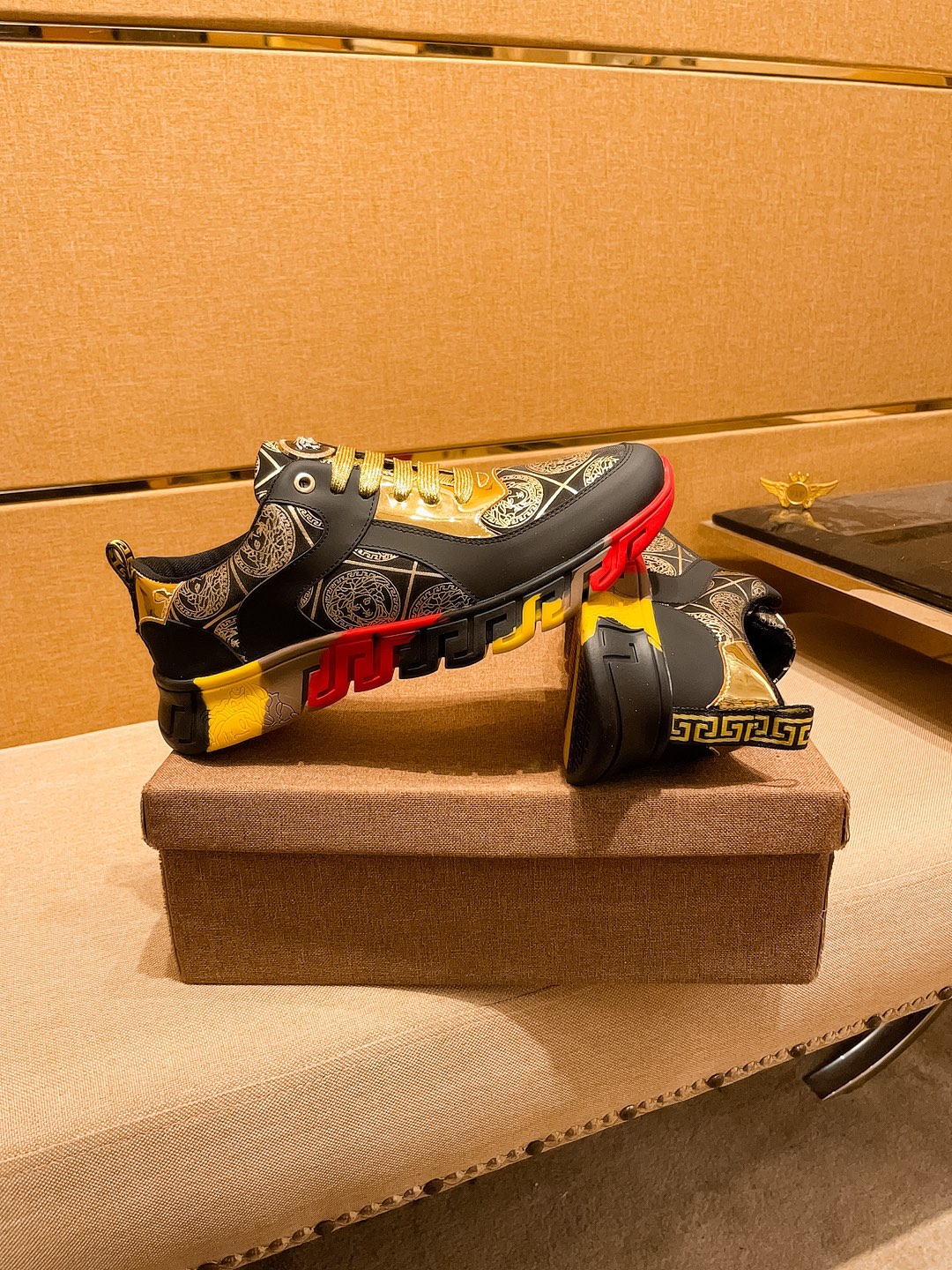 Versace Leather Low-Top Sneakers Black/Gold/Red