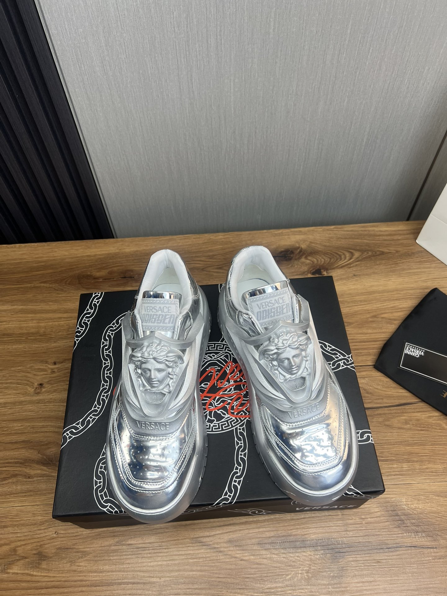 Versace Medusa Leather Sneakers Silver