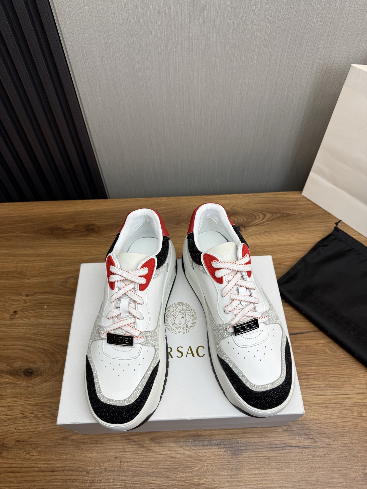 Versace Leather Casual Sneakers White-Orange