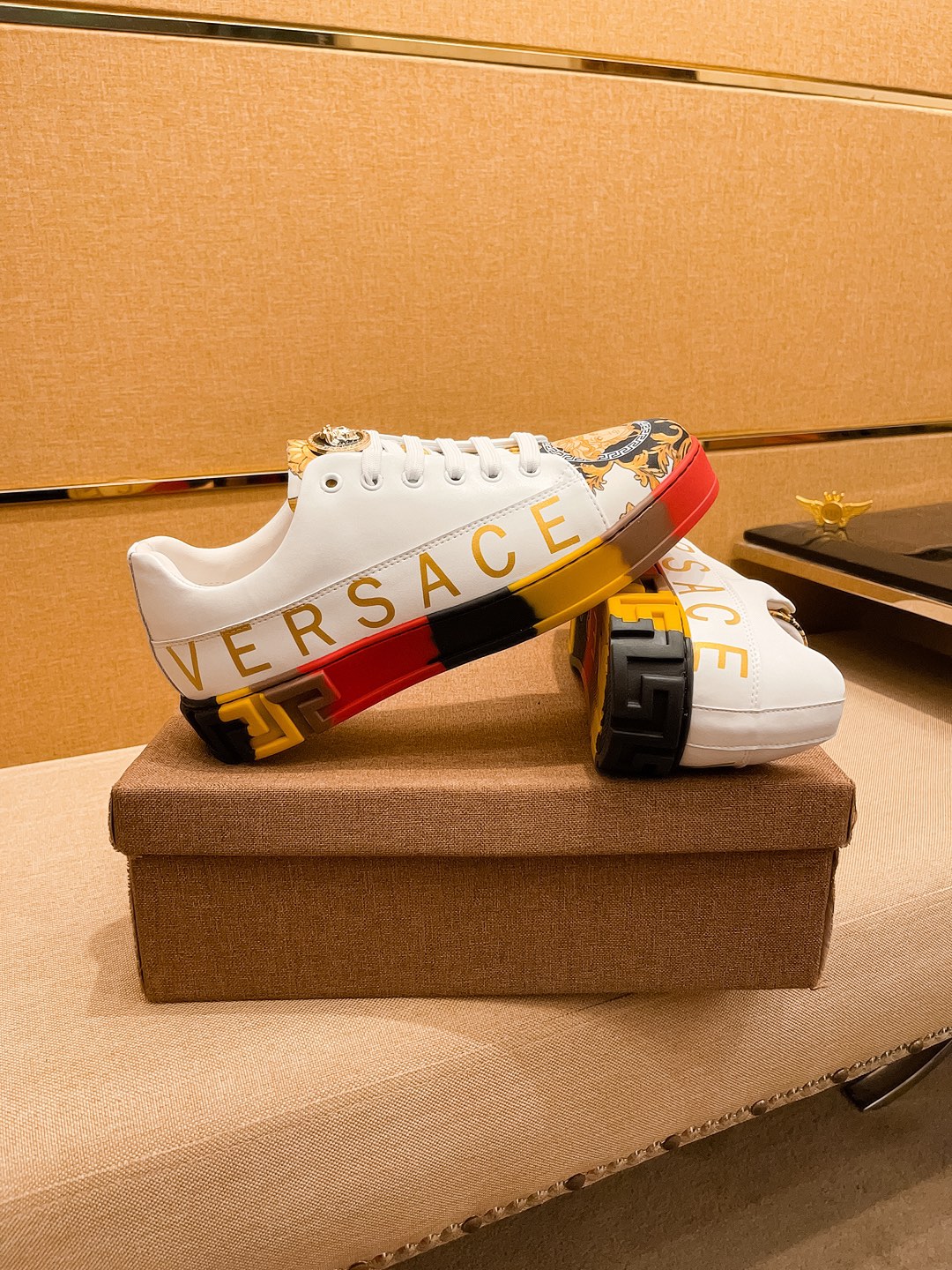 Versace Leather Low-Top Sneakers Multicolor