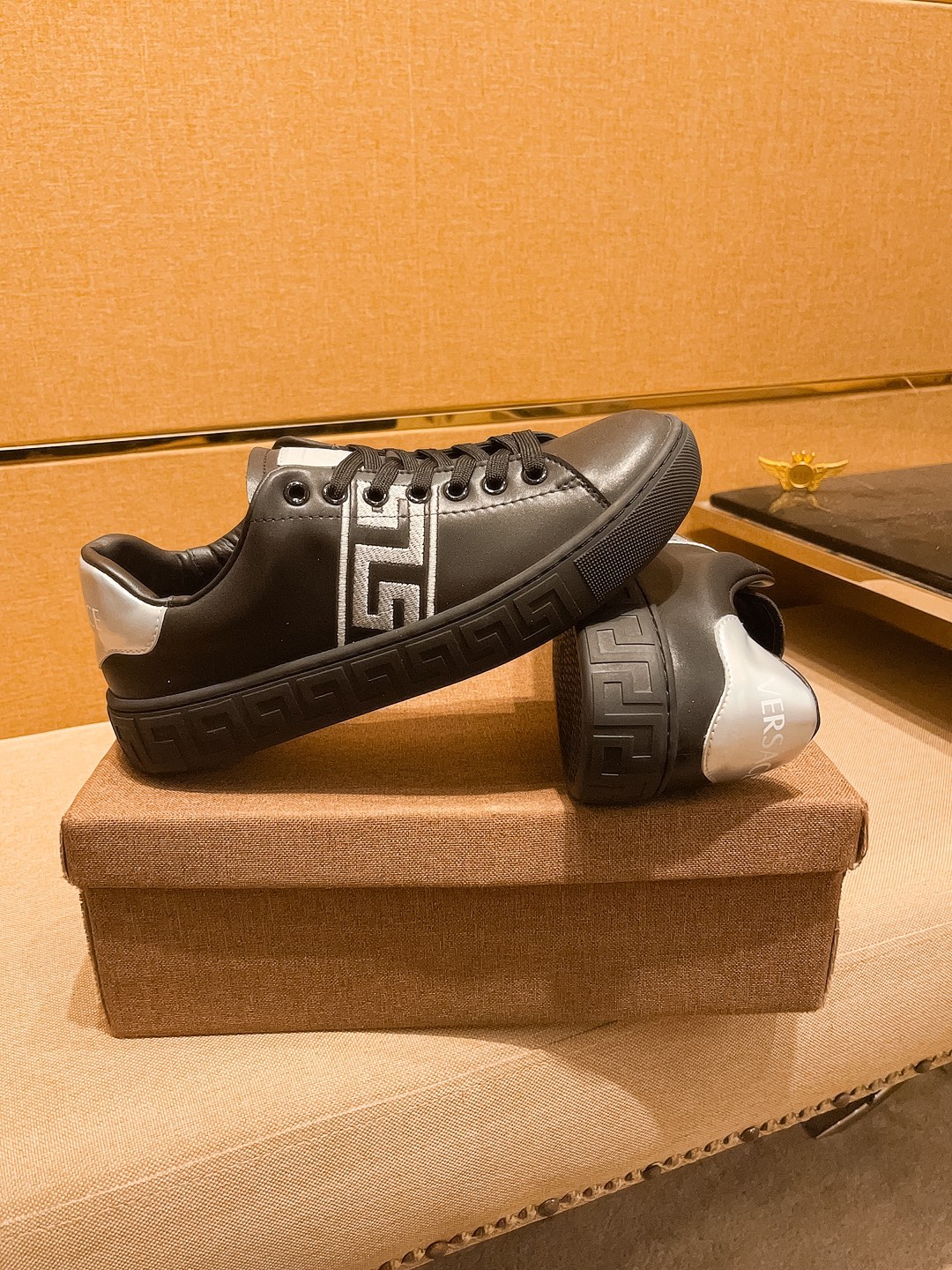 Versace Leather Low-Top Sneakers Black