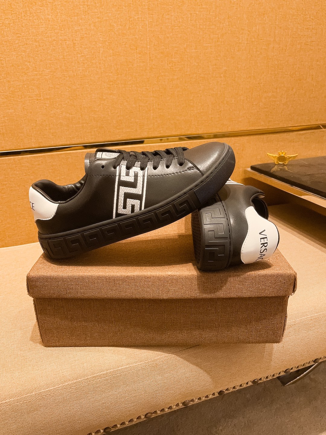 Versace Greca Leather Sneakers Black/White