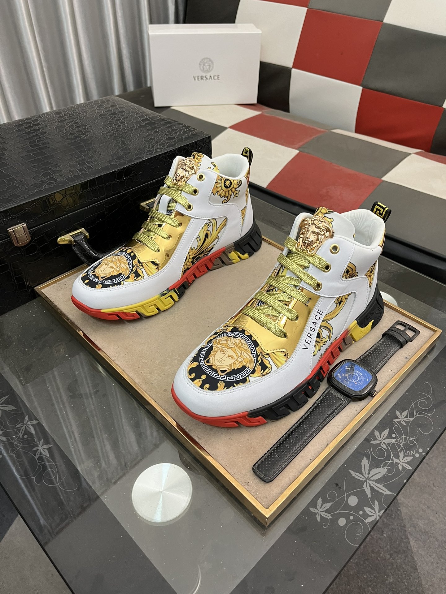 Versace Baroque High-Top Sneakers White/Gold