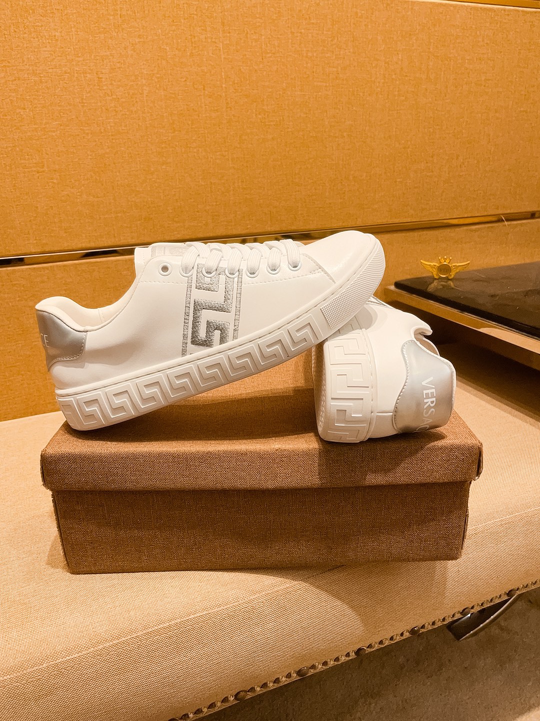 Versace Leather Low-Top Sneakers White/Silver