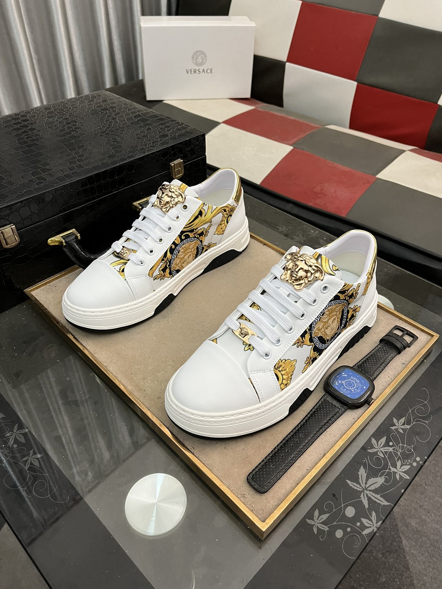 Versace Medusa Leather Sneakers White/Gold