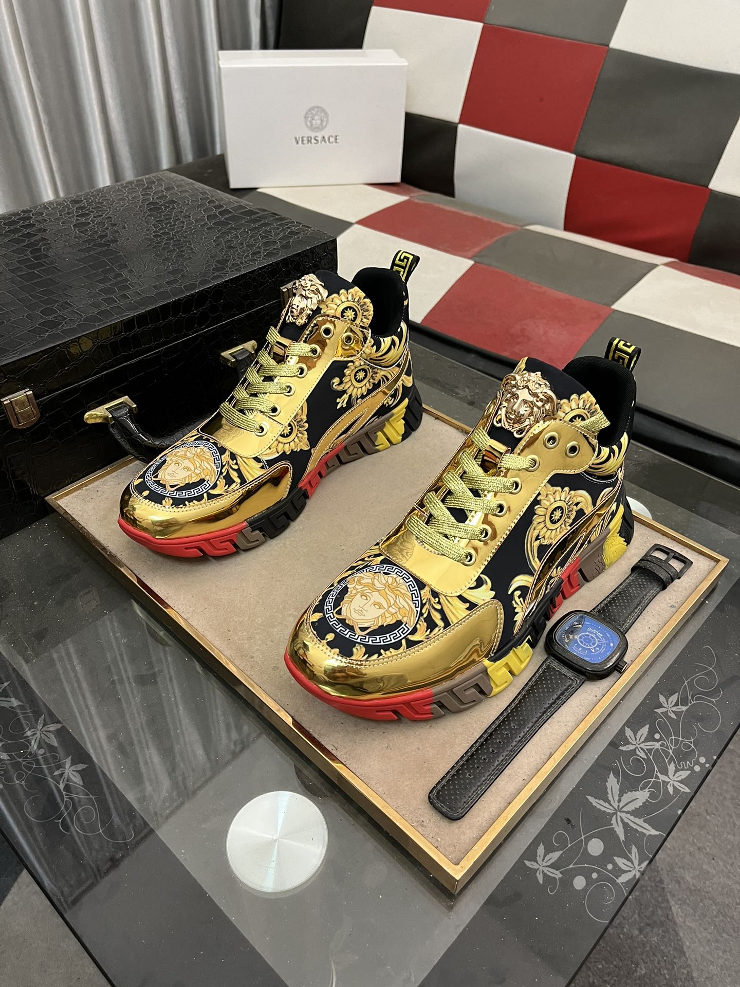 Versace Baroque Leather Sneakers Multicolor