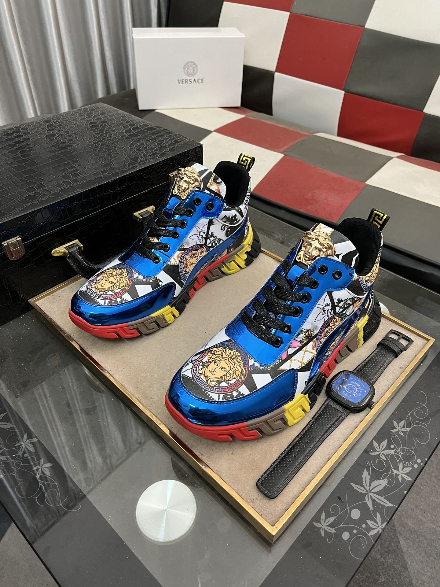 Versace Baroque Leather Sneakers Multi-Color