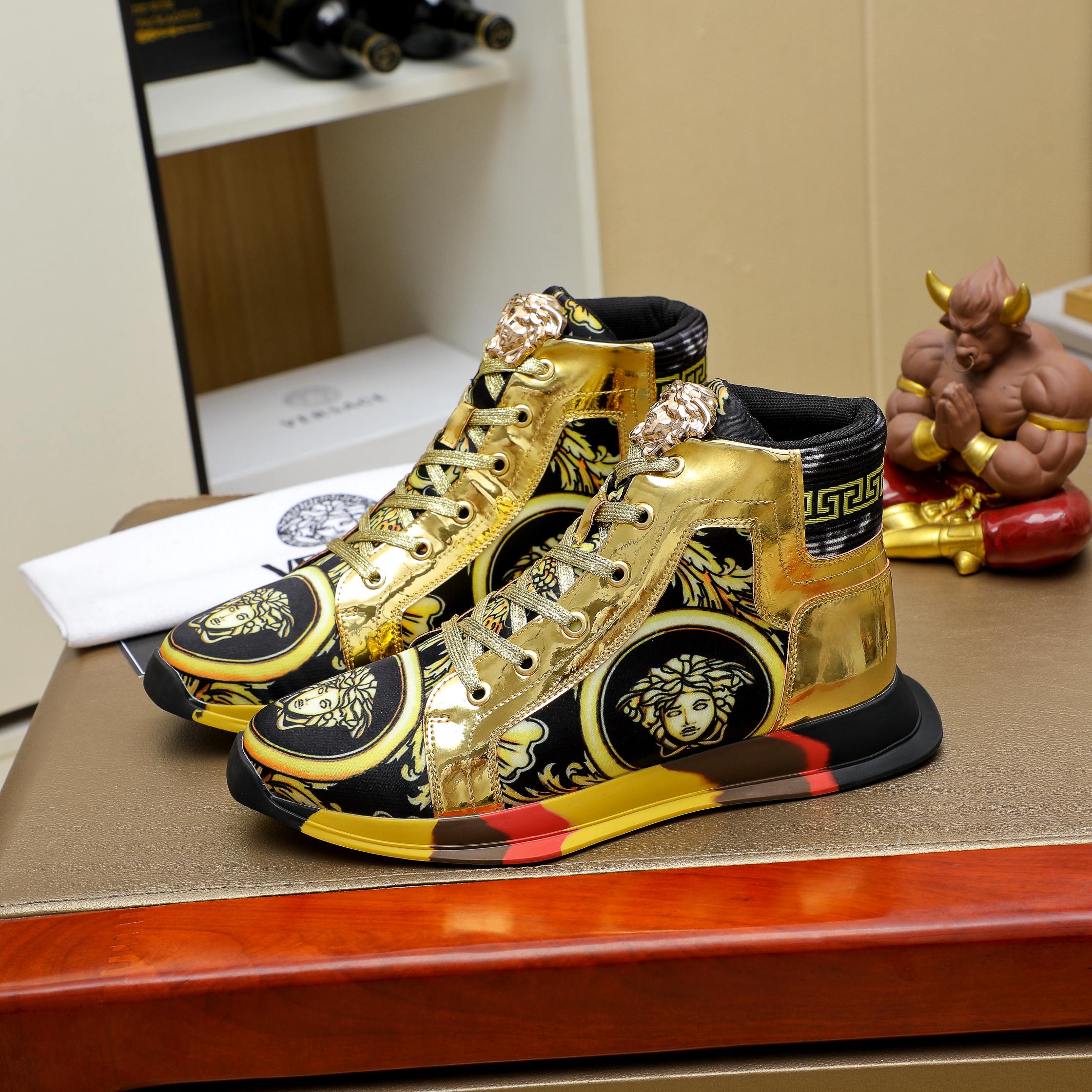 Versace Medusa High-Top Sneakers Gold