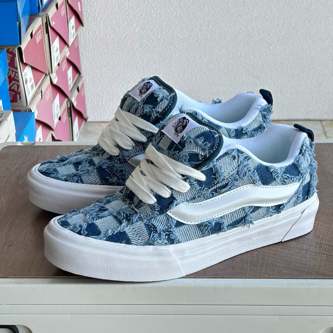 Vans Knu Skool Denim Patchwork Skate Shoes Blue