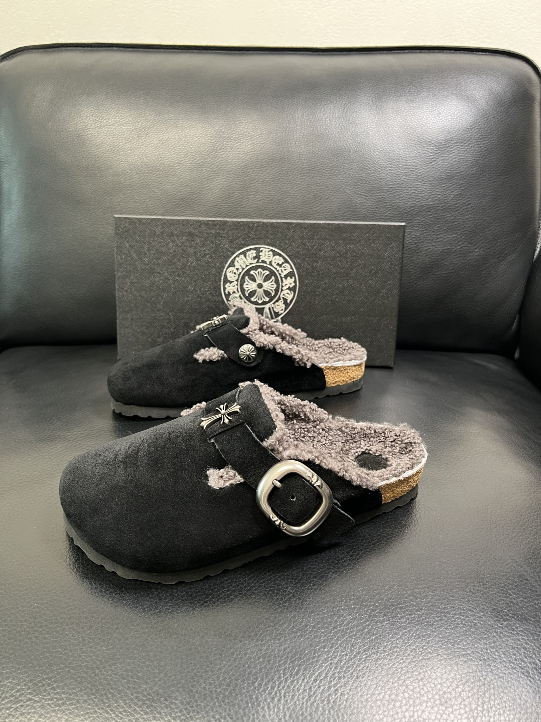 Chrome Heart Shearling Clogs Black