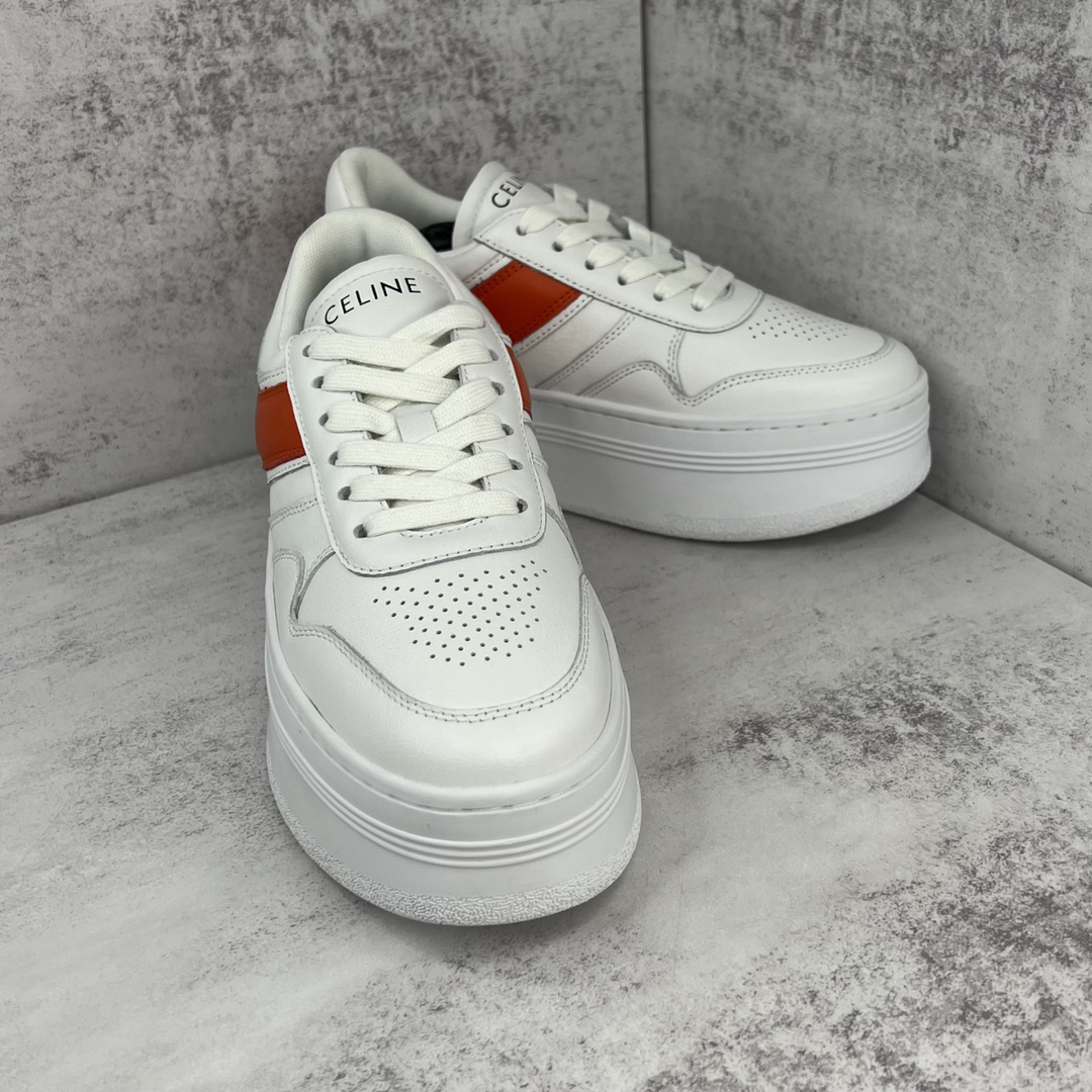 Celine Triomphe Platform Sneakers White/Orange