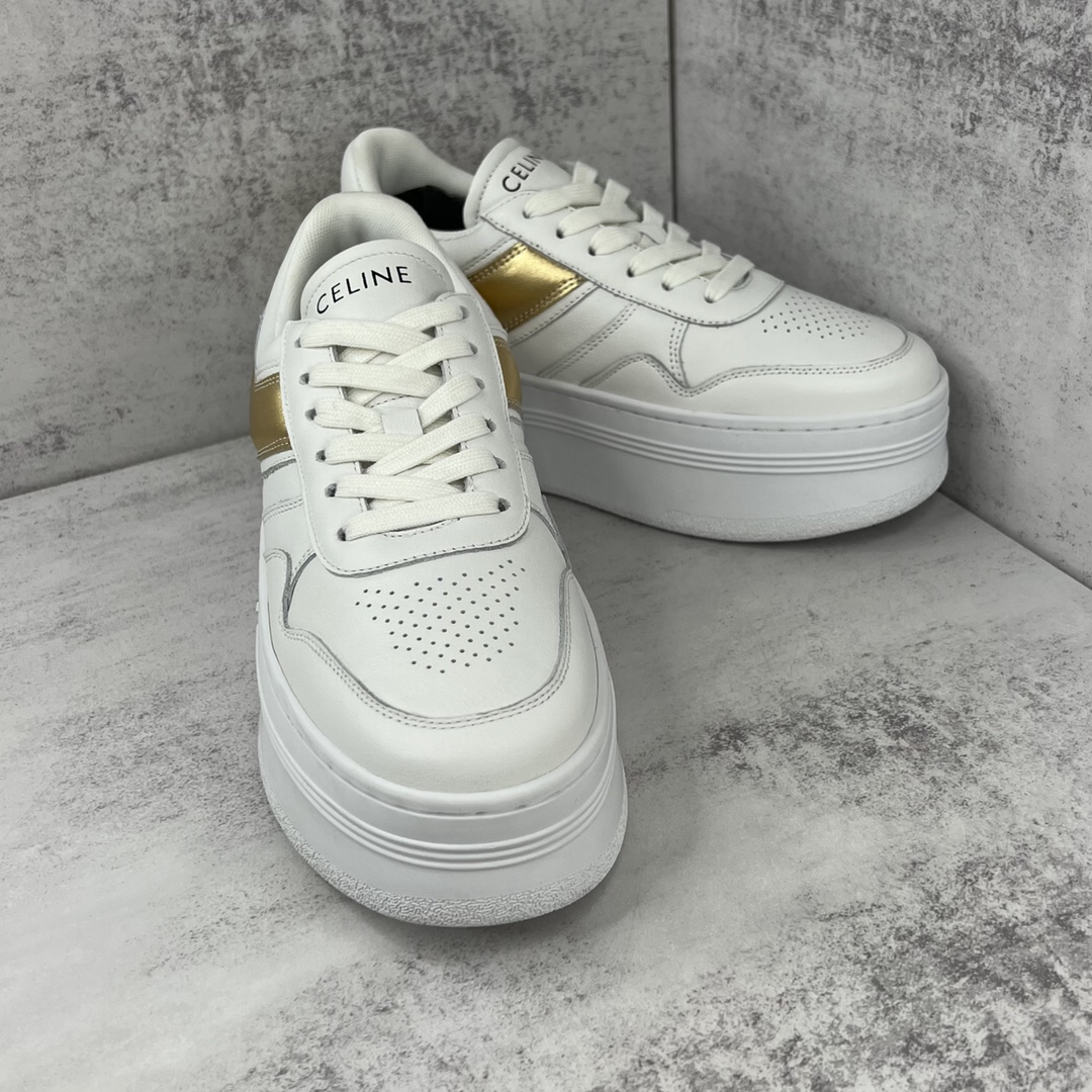 Celine Triomphe Platform Sneakers White/Gold