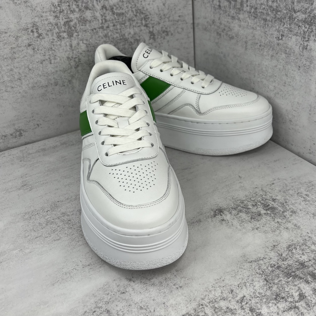 Celine Triomphe Platform Sneakers White/Green