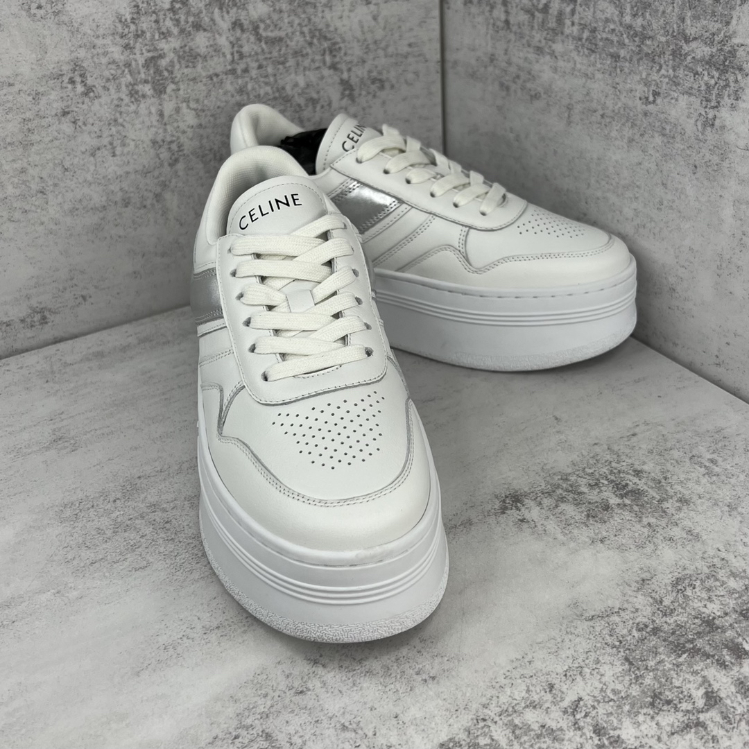 Celine Triomphe Platform Sneakers White/Silver