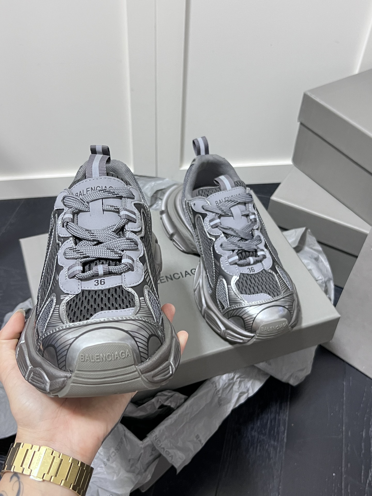 Balenciaga Chunky Dad Sneakers Silver