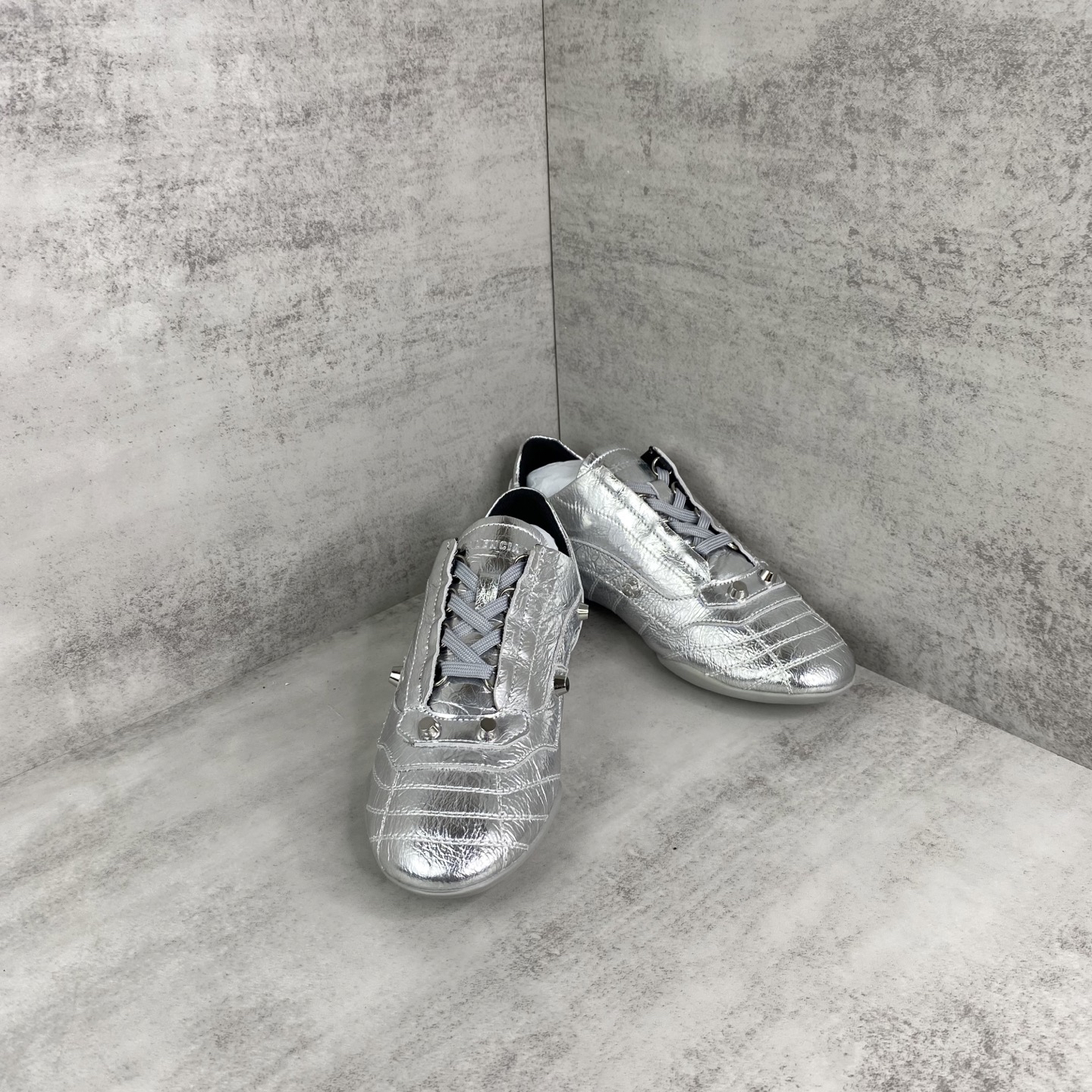 Balenciaga Punk Stud Lace-Up Shoes Silver