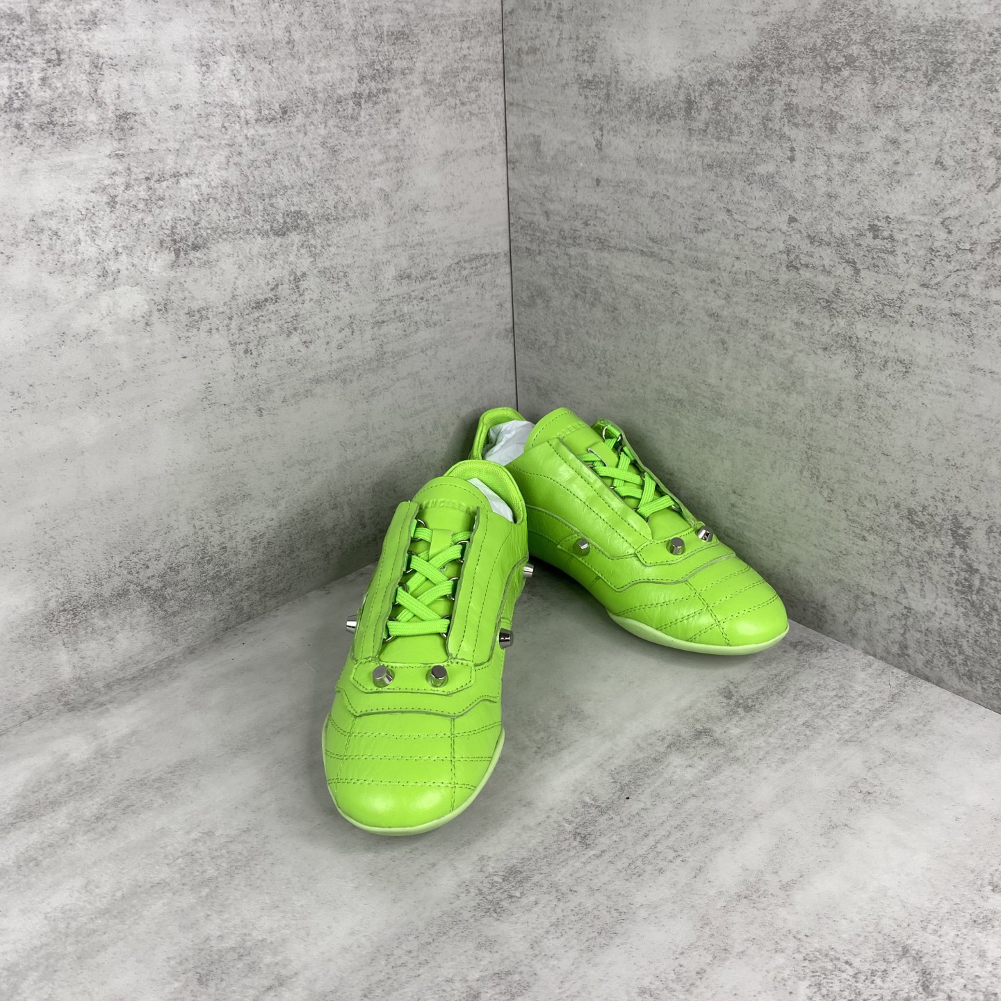 Balenciaga Punk Stud Lace-Up Shoes Neon Green