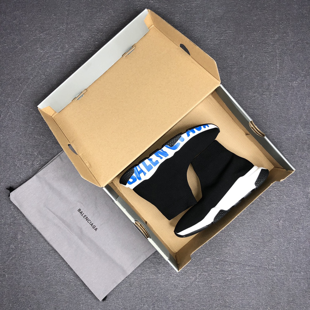 Balenciaga Speed Trainer Sock Sneaker Black/White/Blue