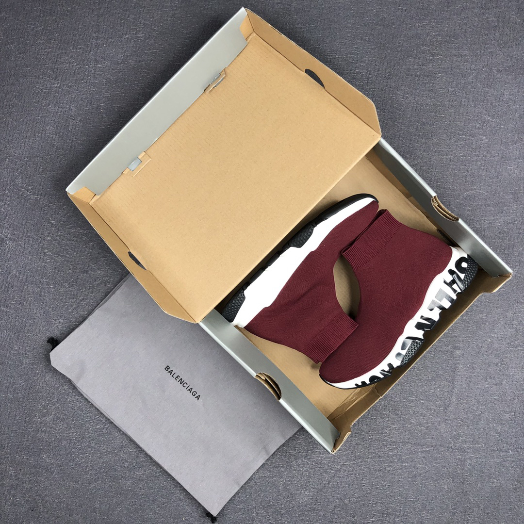 Balenciaga Speed Trainer Sock Sneakers Burgundy