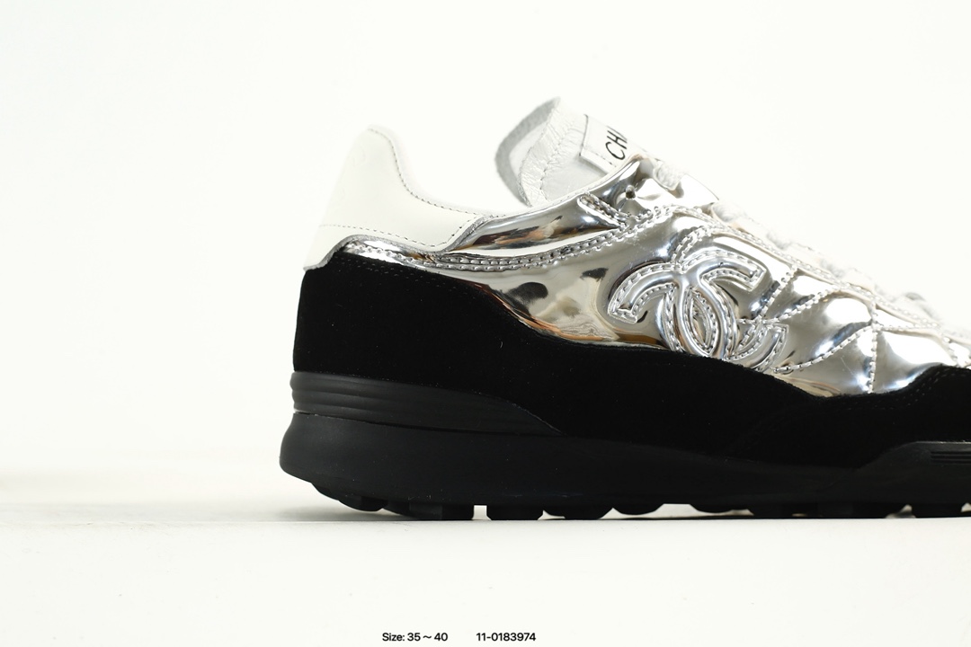 Chanel Quilted Low-Top Sneakers Silver/Black