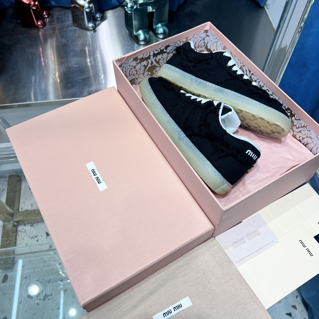 Miu Miu Distressed Fringe Sneakers Black