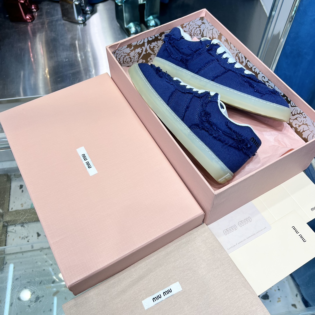 Miu Miu Distressed Canvas Sneakers Navy