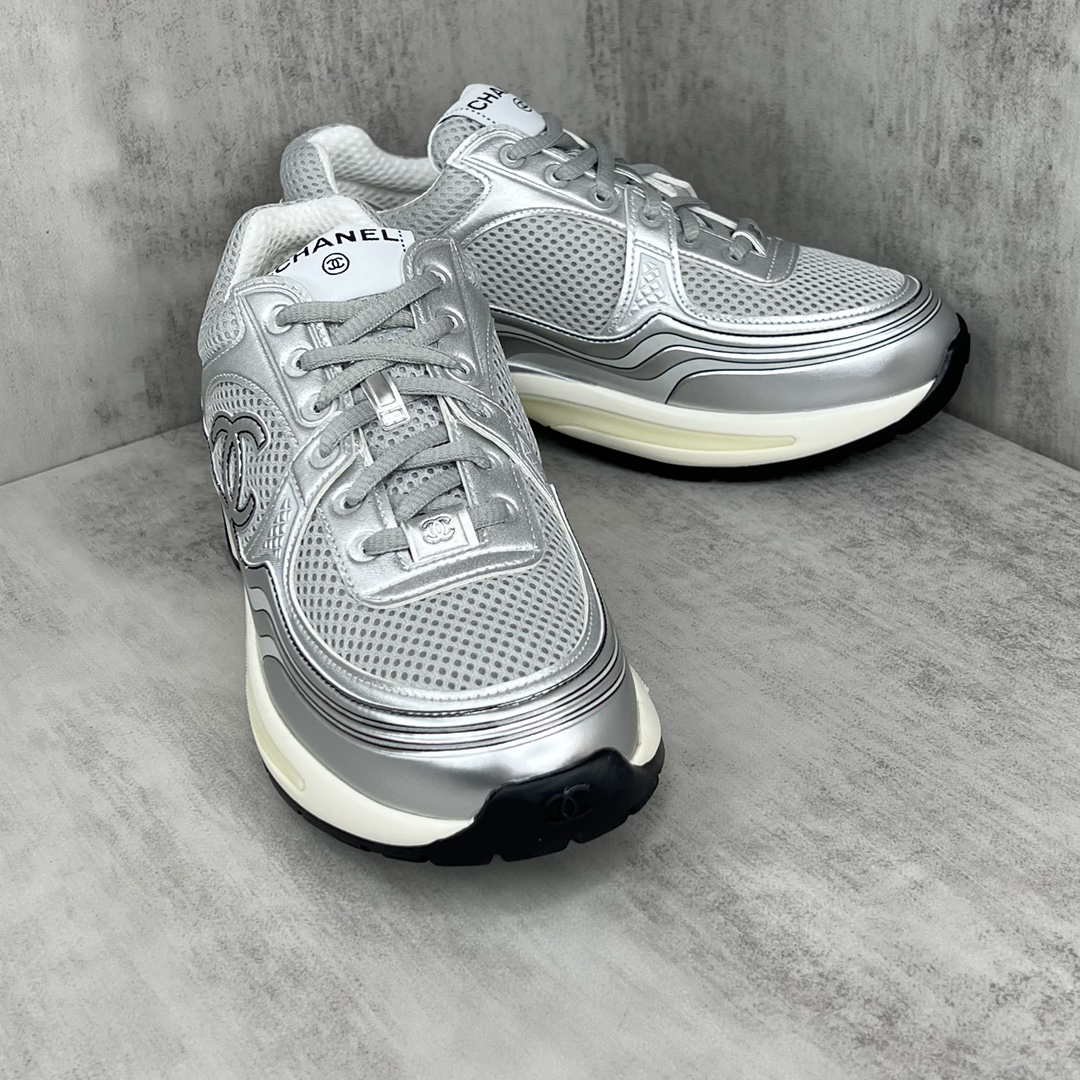 Chanel Mesh Runner Sneakers Silver