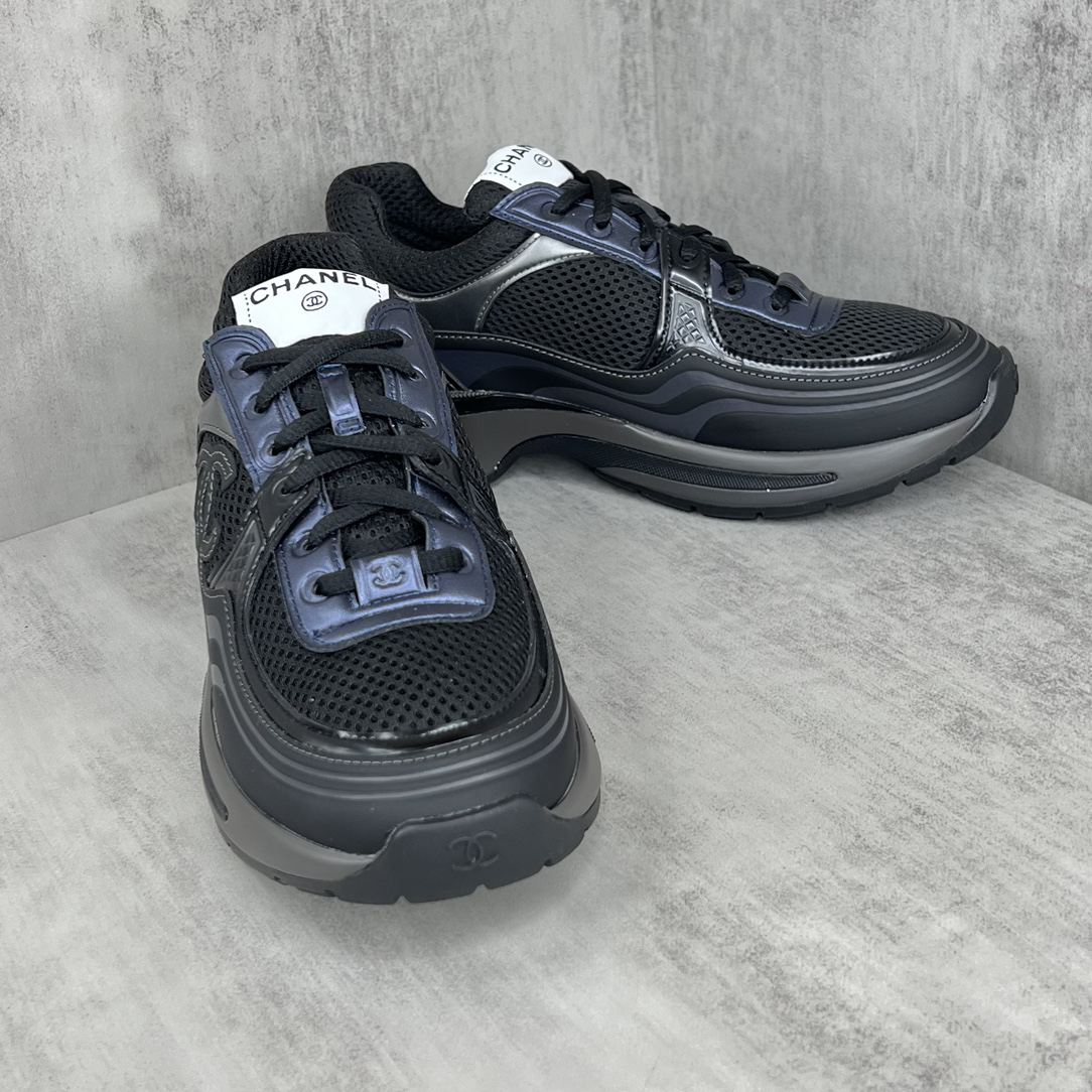 Chanel Mesh Leather Sneakers Black