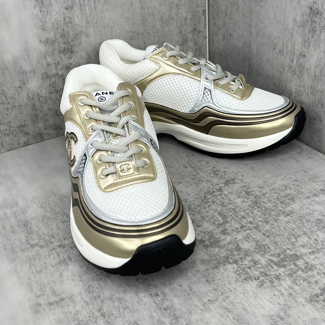 Chanel Mesh Panel Sneakers Gold