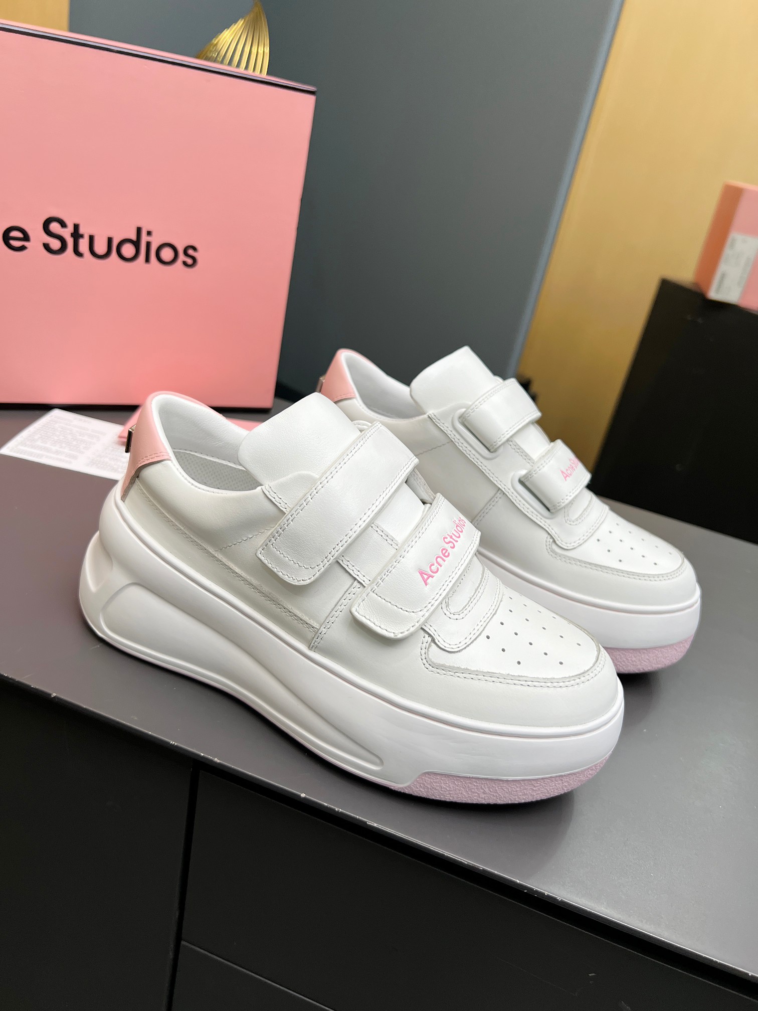 Acne Studios Velcro Platform Sneakers White Pink