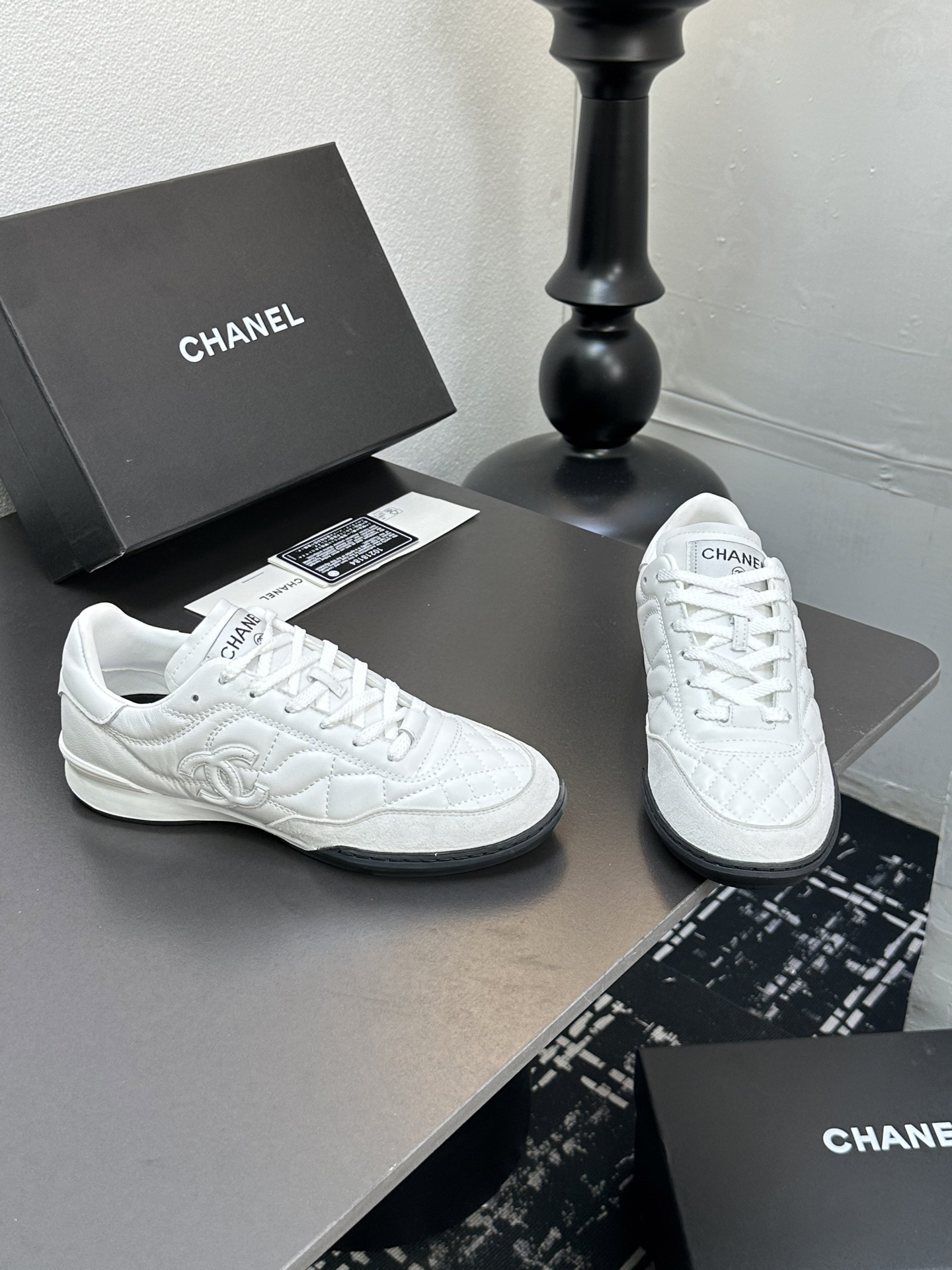 Chanel Quilted Lambskin Sneakers White