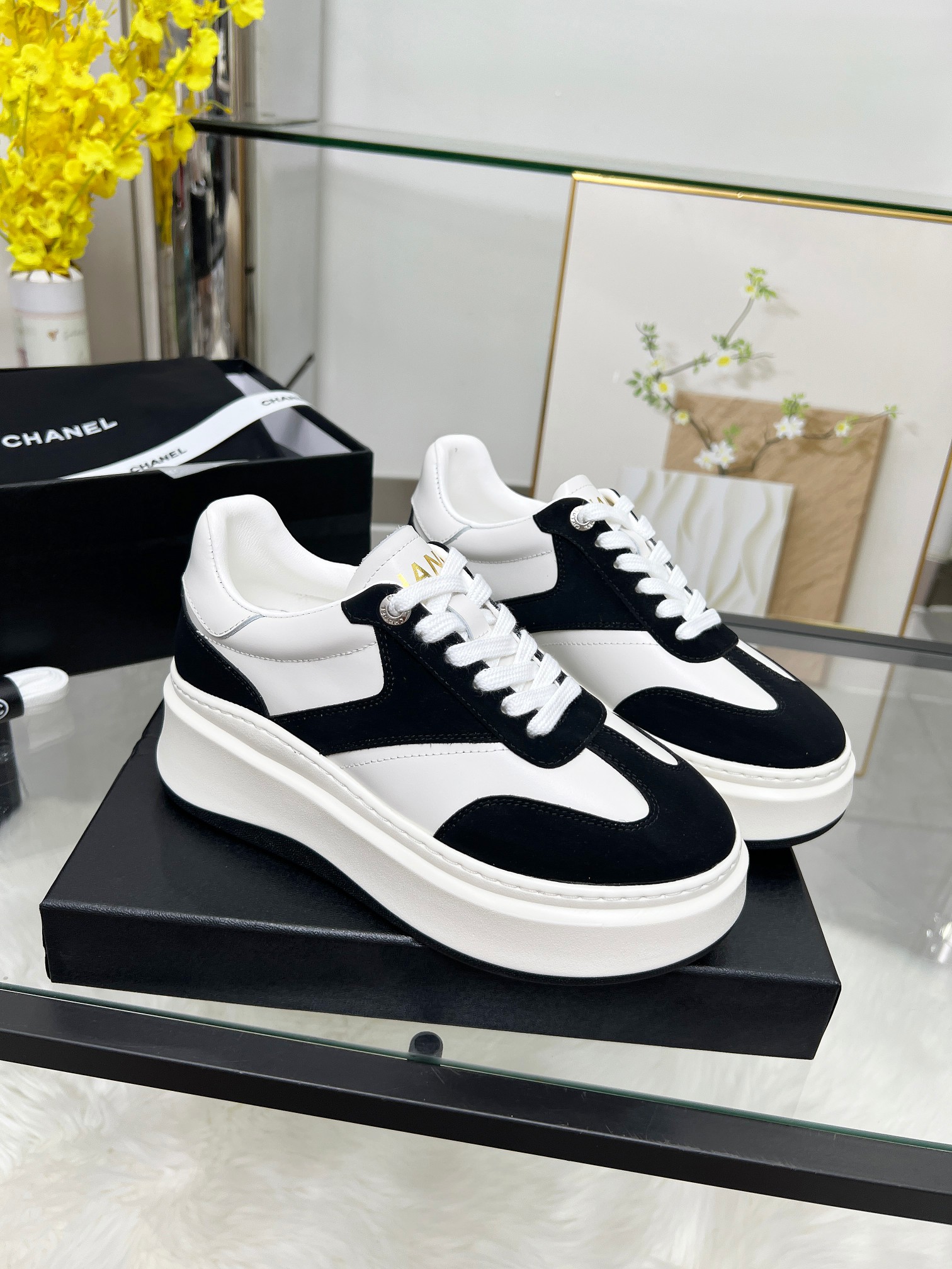 Chanel 25C Platform Sneakers Black/White
