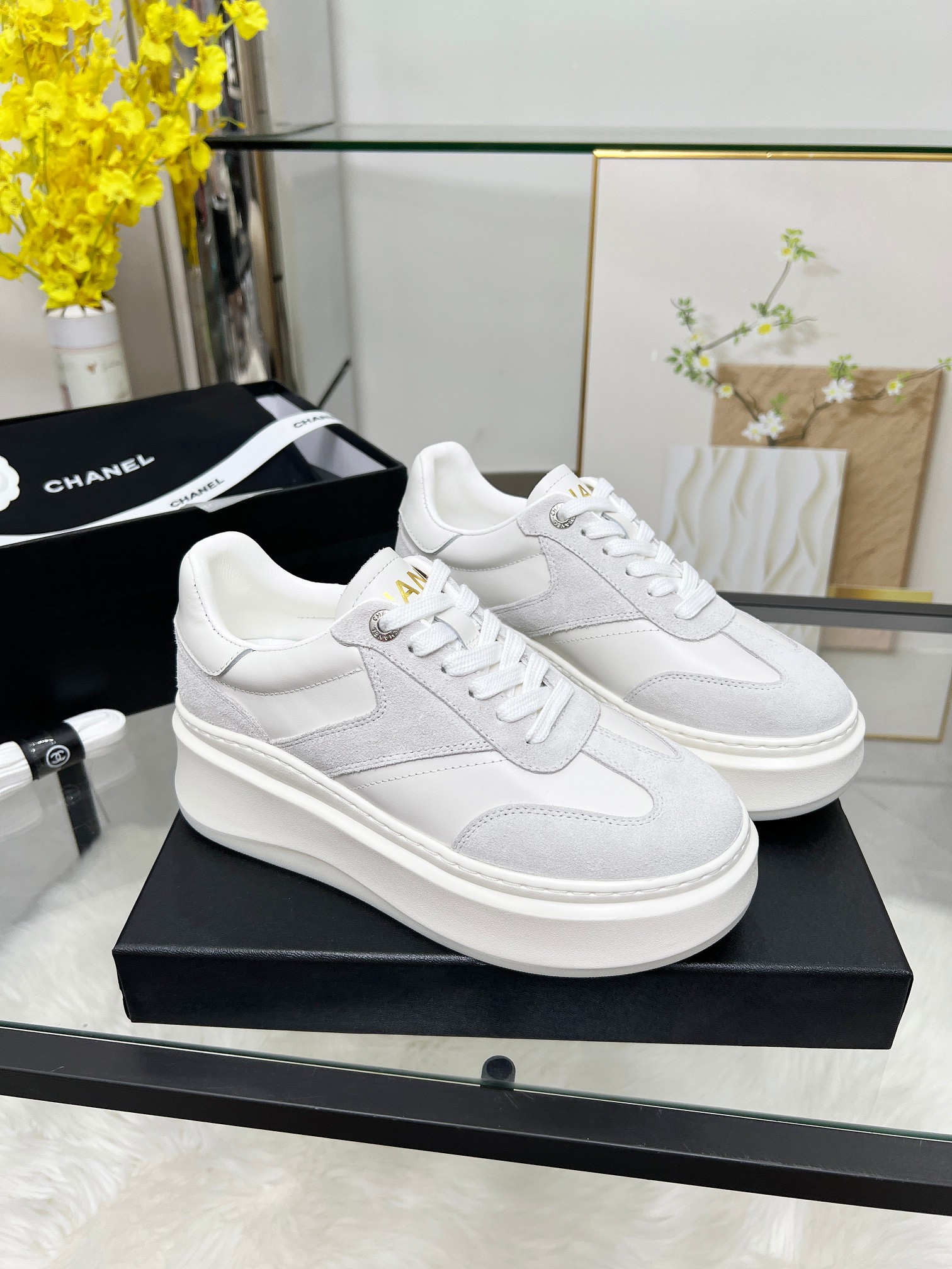 Chanel 25C Platform Sneakers White