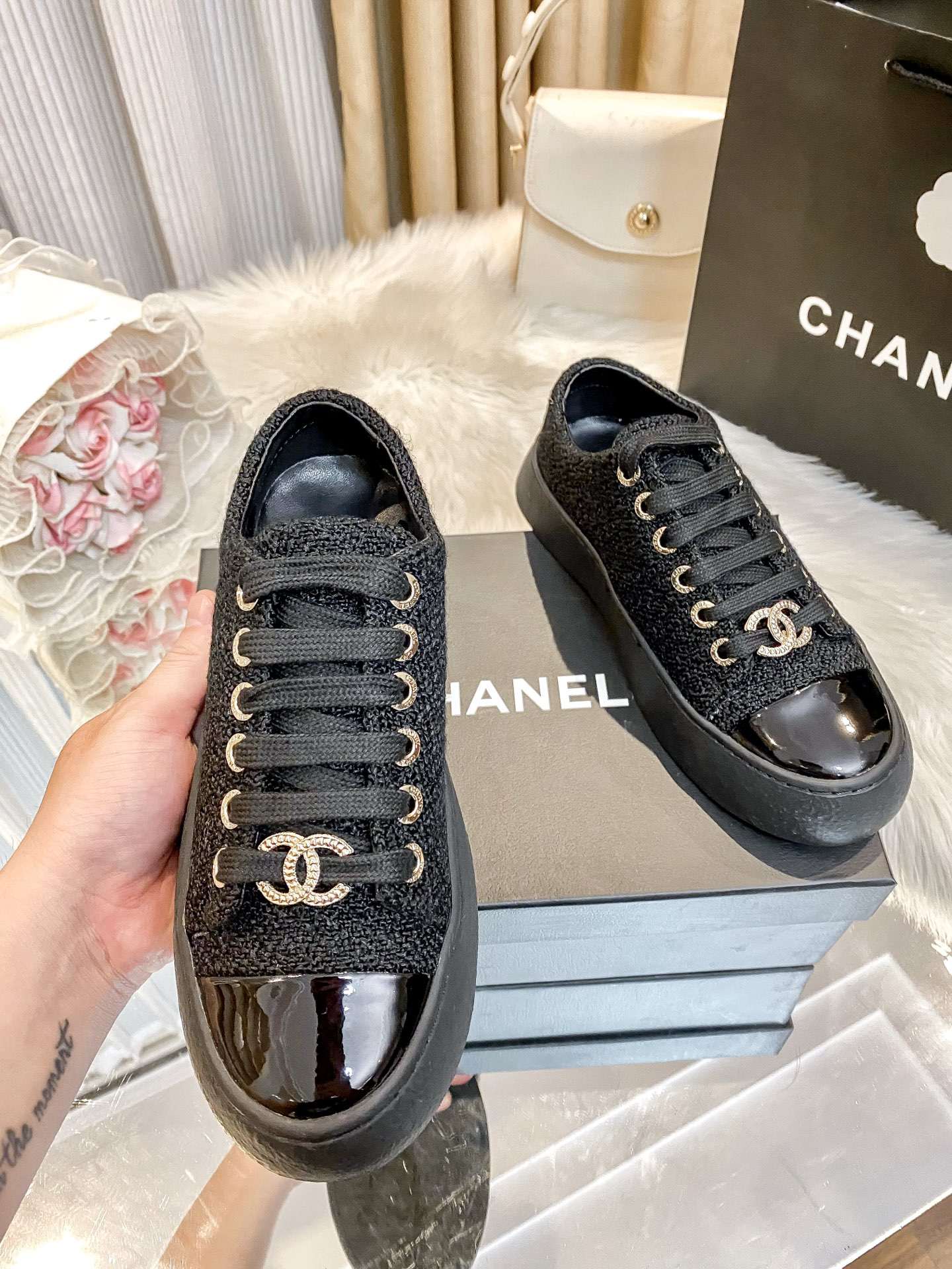 Chanel Woven Platform Sneakers Multicolor