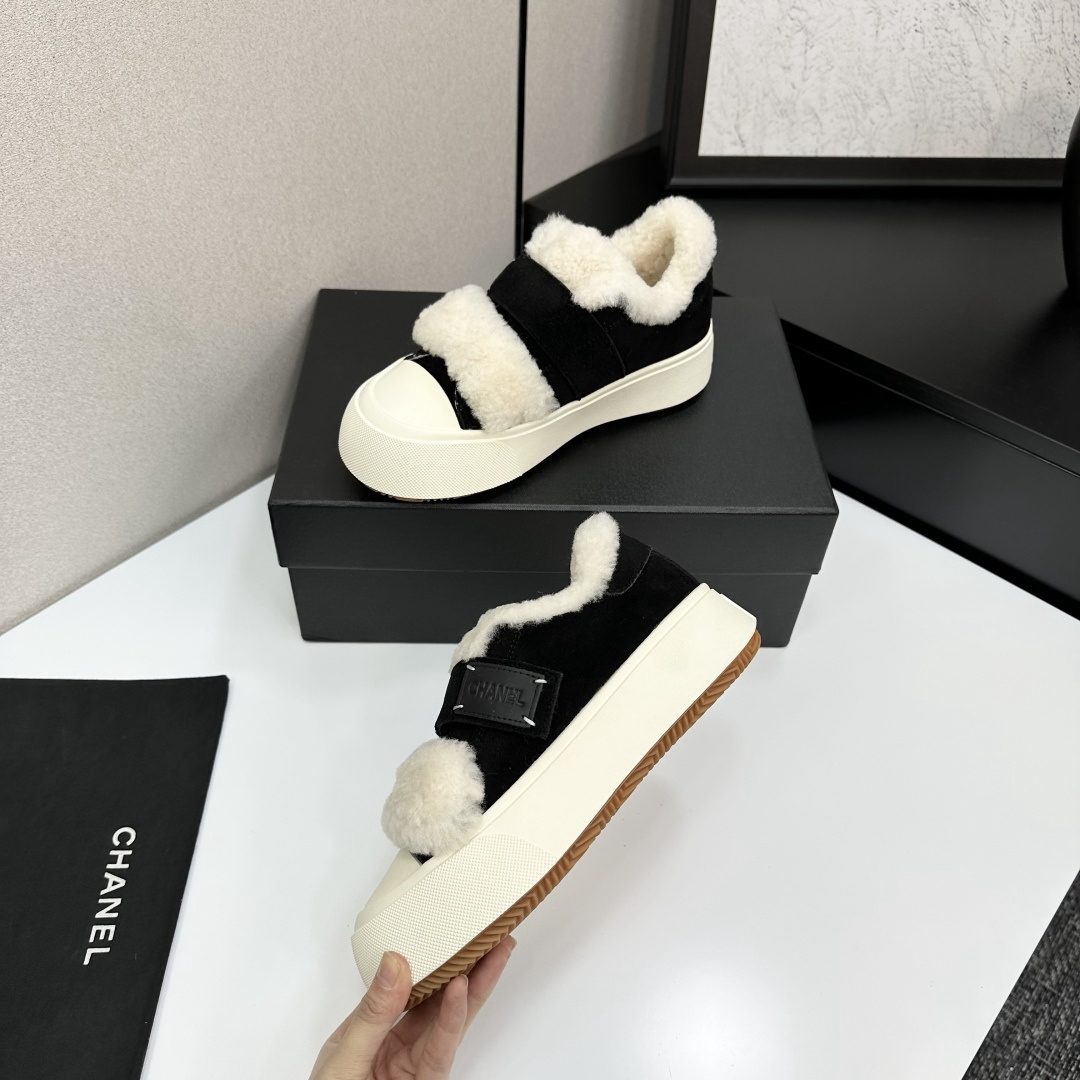 Chanel Panda Shearling Sneakers Black White