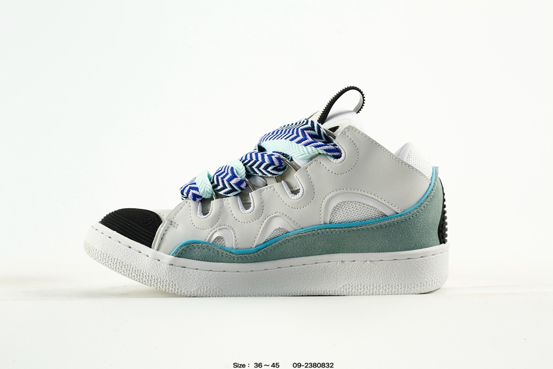 Lanvin Leather Curb Sneakers White Teal