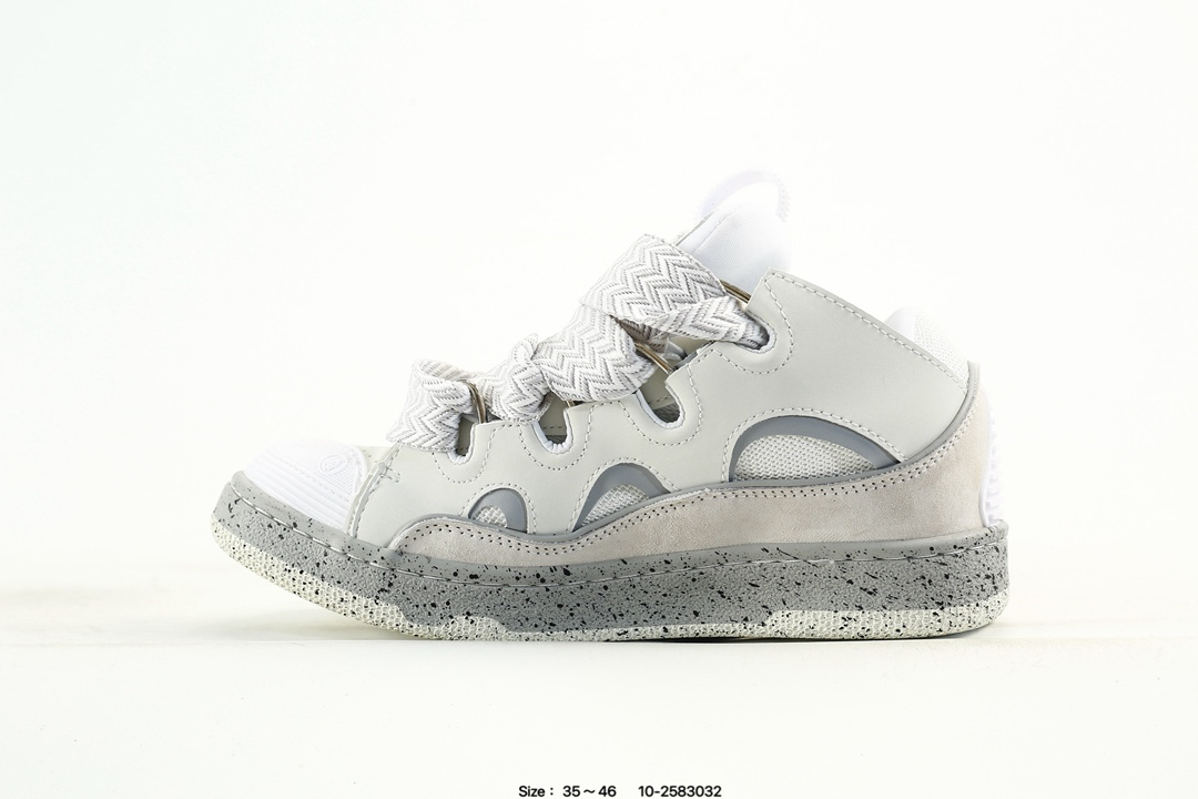 Lanvin Leather Curb Sneakers White/Grey