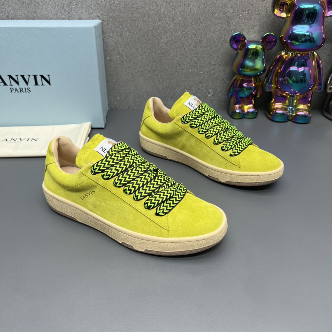 Lanvin Suede Lace-Up Sneakers Neon Yellow