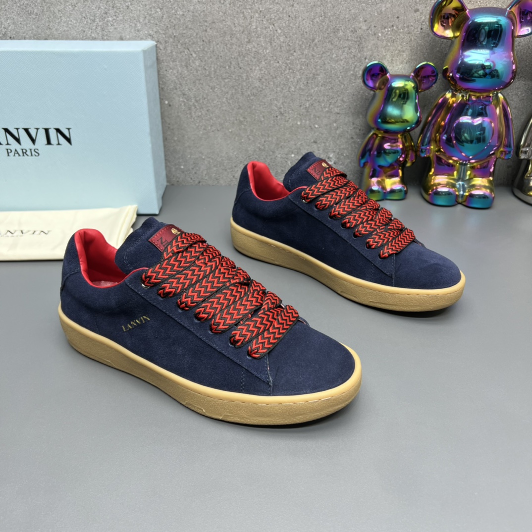 Lanvin Suede Low-Top Sneakers Navy