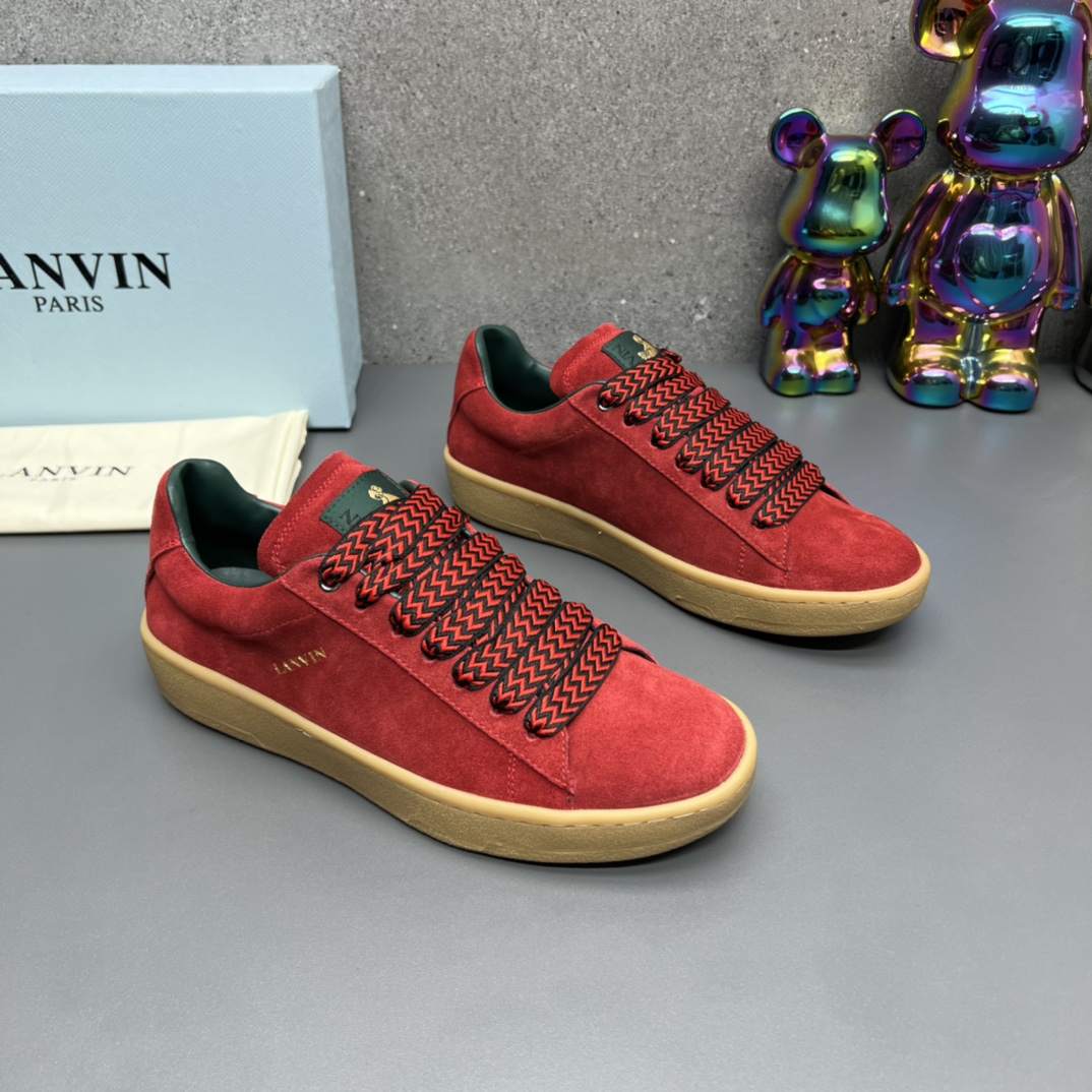 Lanvin Suede Lace-Up Sneakers Red