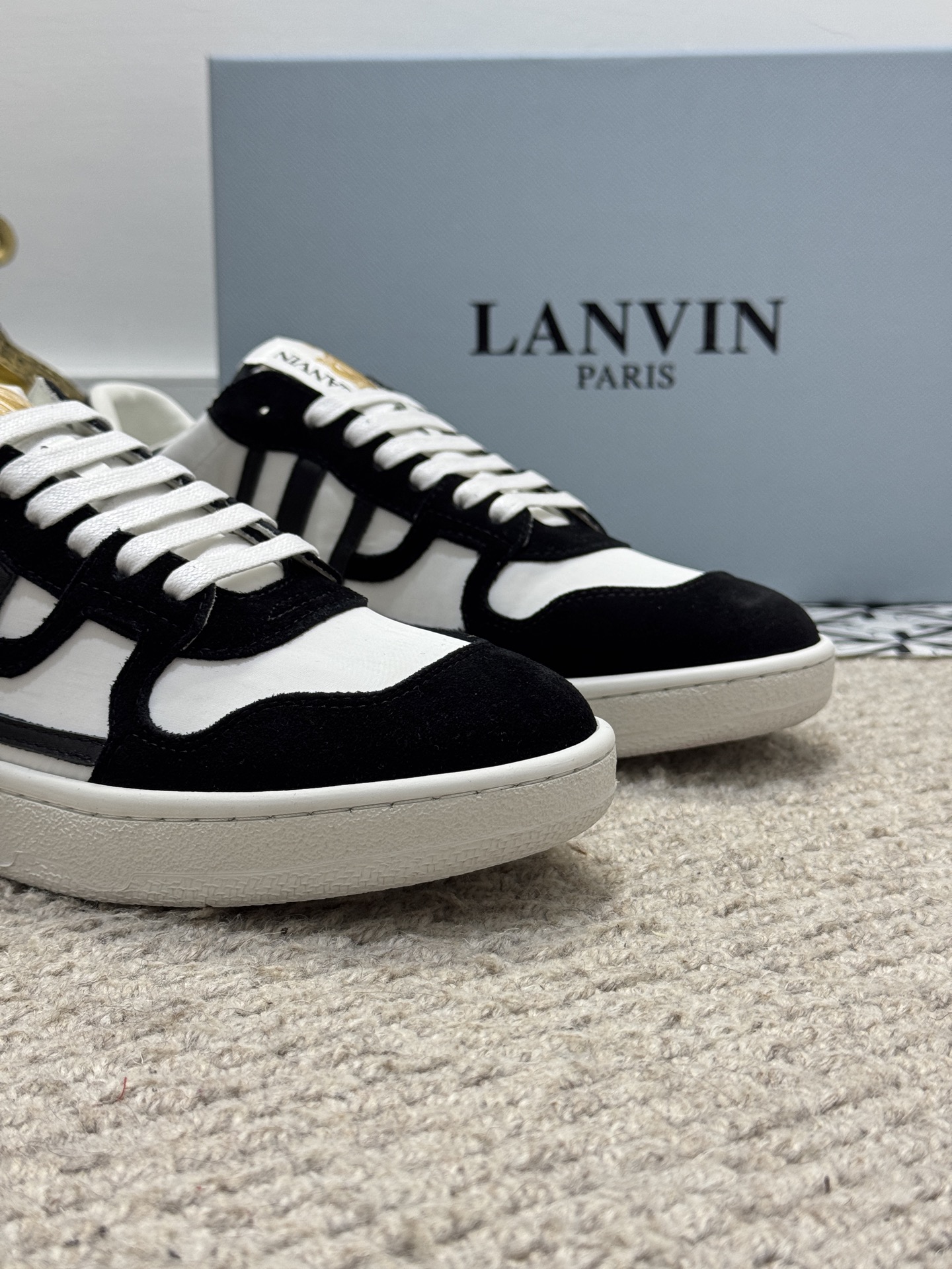 Lanvin Lace-Up Retro Sneakers Black/White