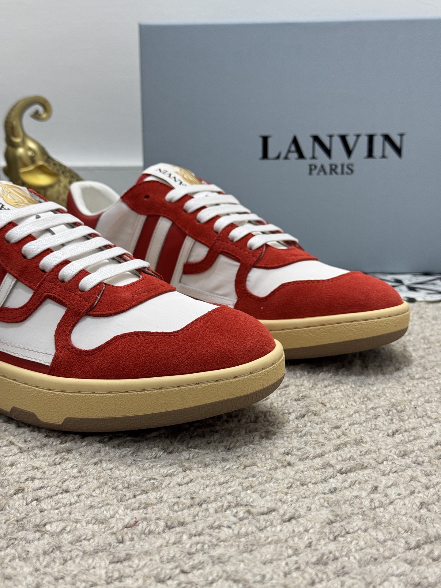 Lanvin Lace-Up Retro Sneakers Red/White