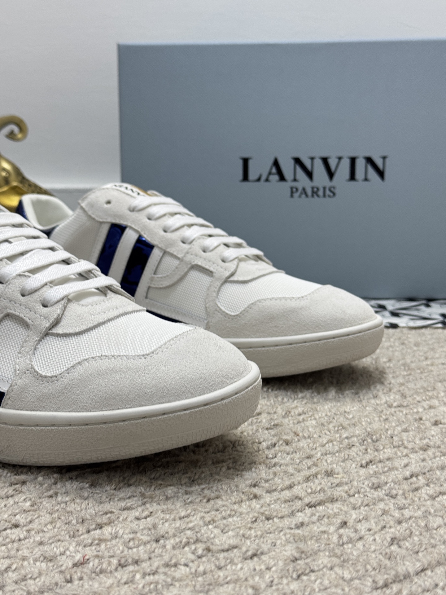 Lanvin Lace-Up Retro Sneakers White Navy