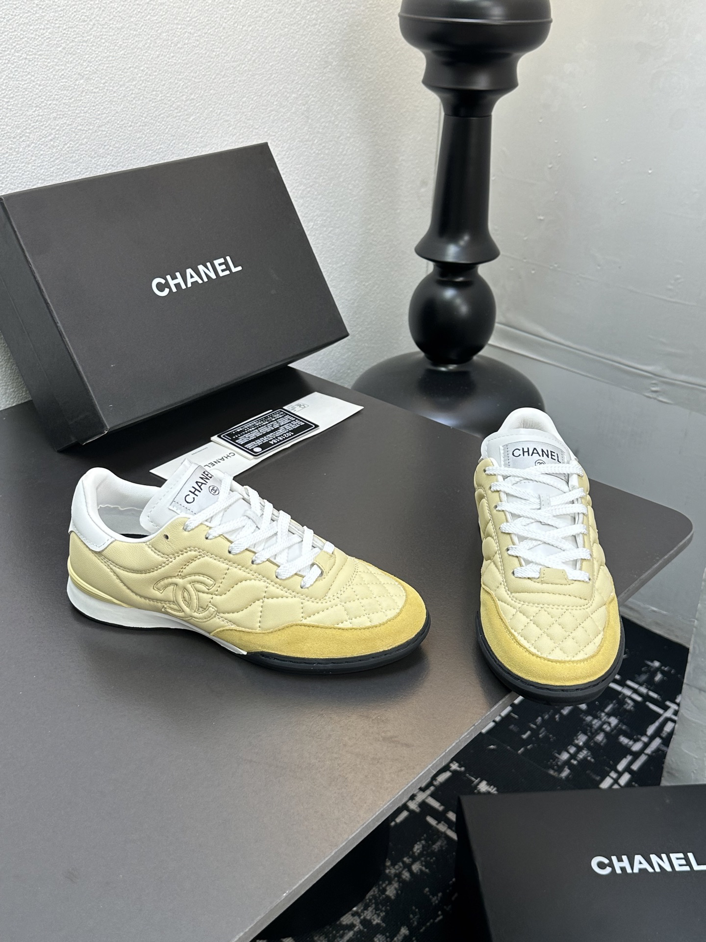 Chanel Quilted Leather Sneakers Beige