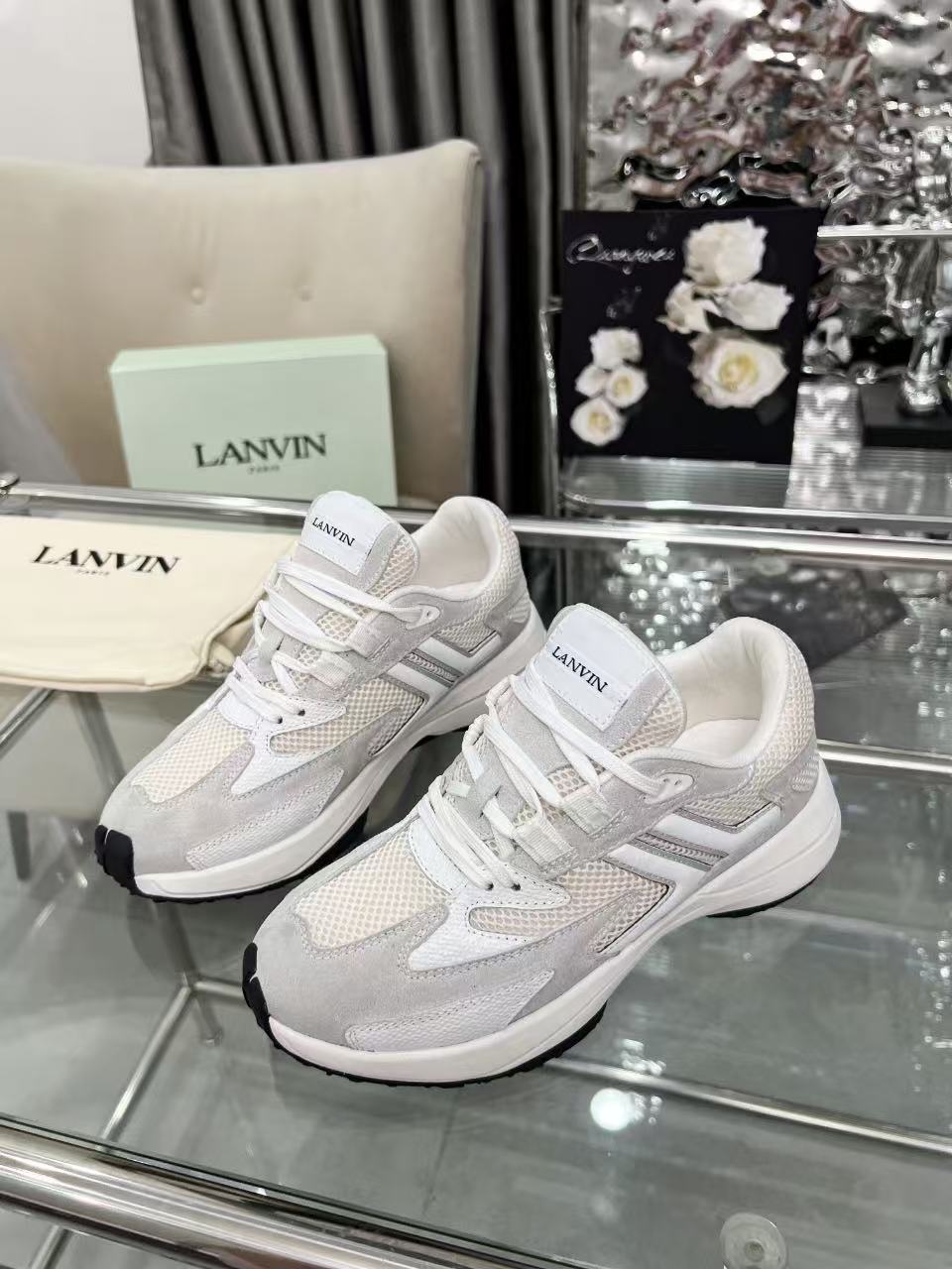 Lanvin Clay Mesh Runner Sneakers White