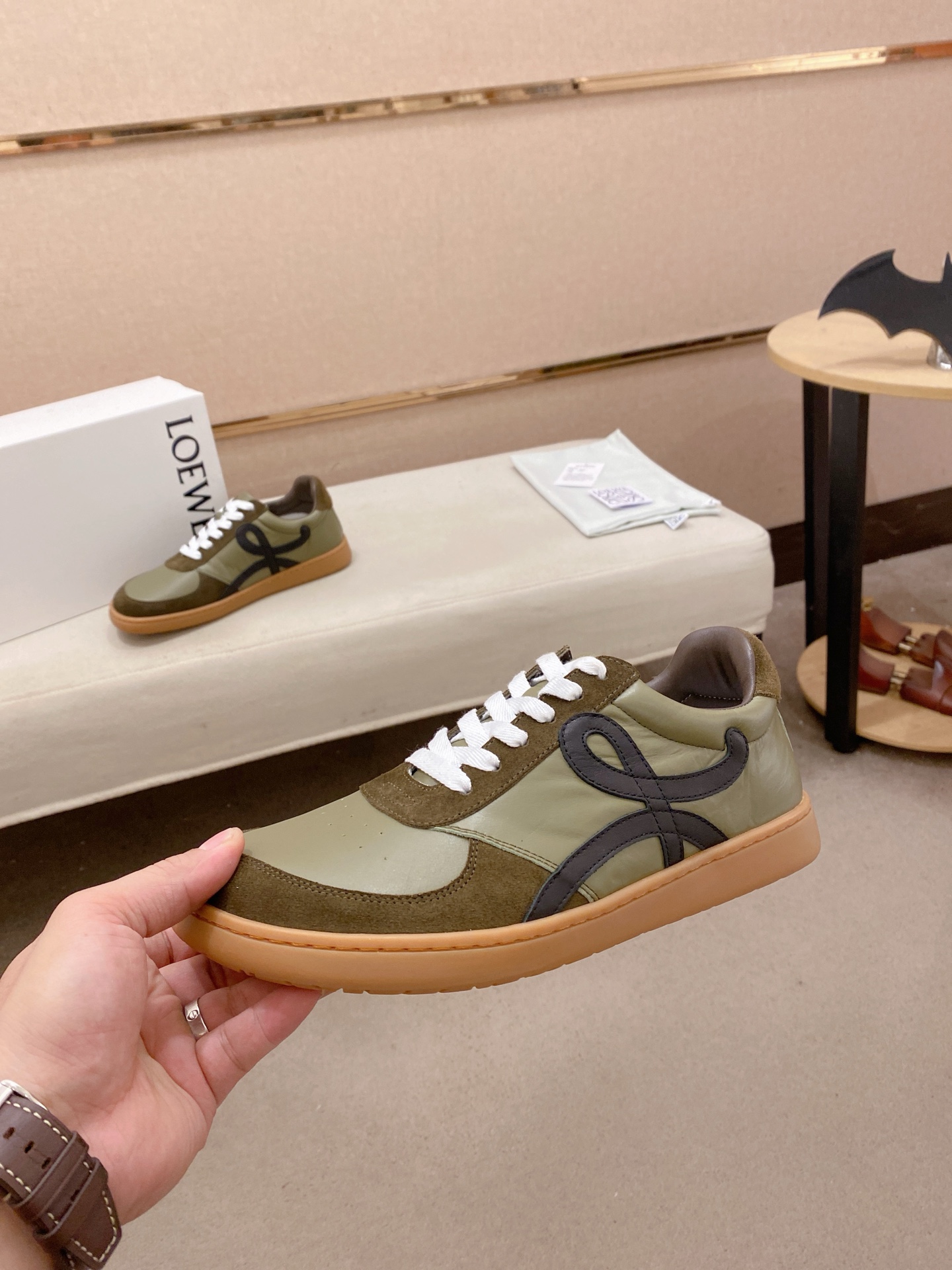 Loewe Leather Low-Top Trainers Green