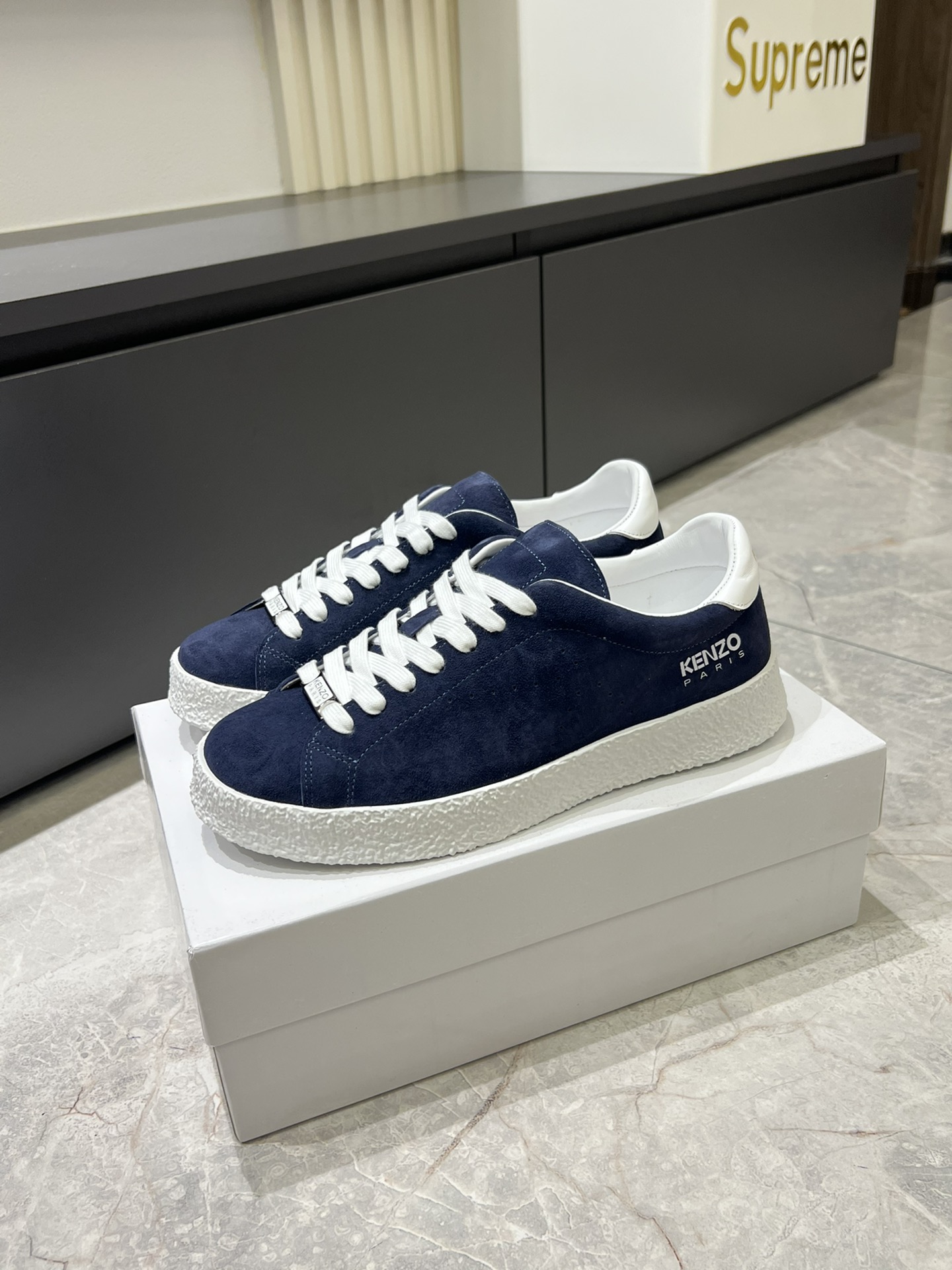 Kenzo Paris Suede Low-Top Sneakers Navy