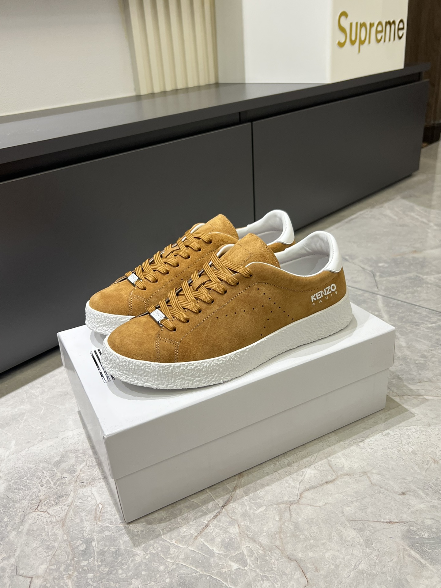 Kenzo Paris Suede Low-Top Sneakers Tan